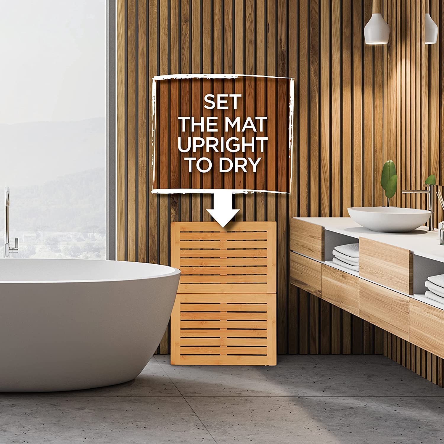 Bamboo Bath Mat Shower Floor Mat Non Slip  Made of 100% Natural Bamboo  By Bambusi