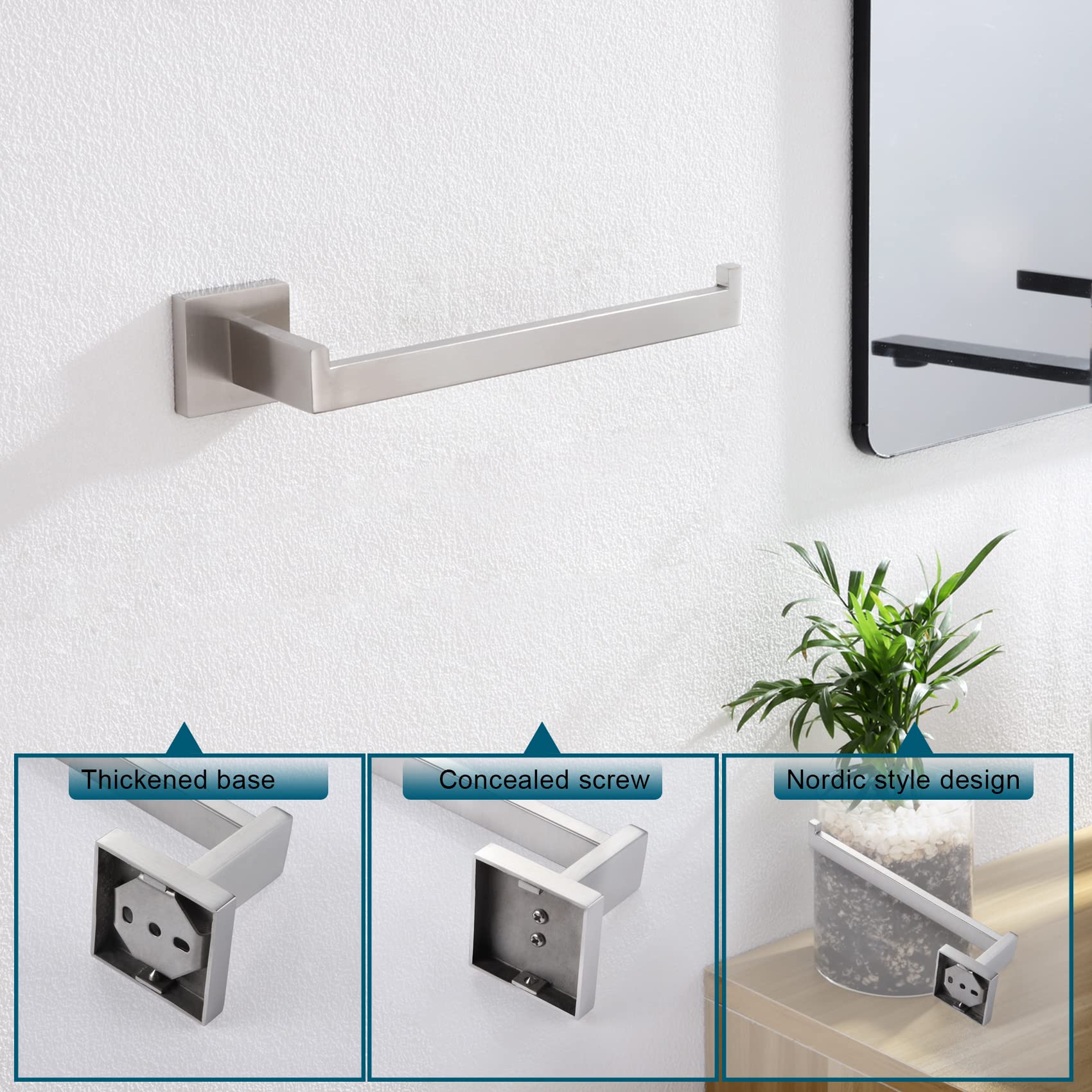 Kokosiri Hand Towel Holder Brushed Nickel Towel Bars Stainless Steel Bathroom Hardware Kitchen Paper Towel Holder Wall Mount, B3