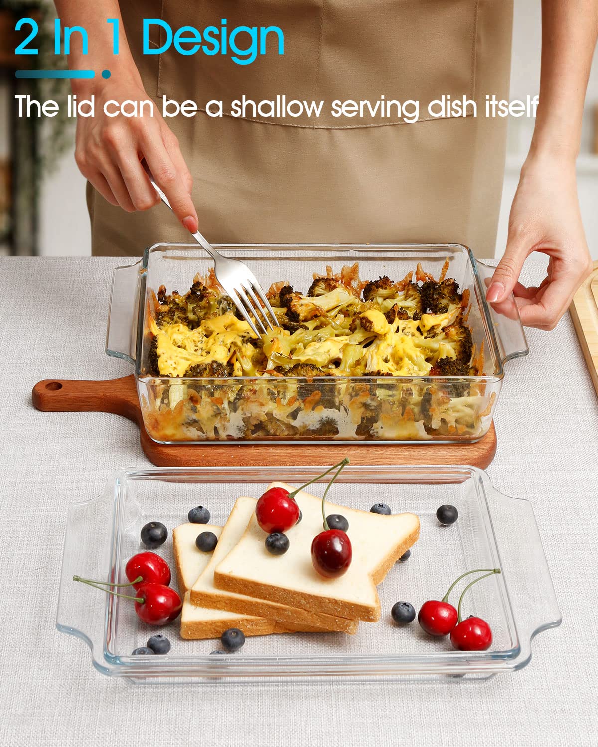 NUTRIUPS Rectangular Glass Casserole Dish With Glass Lid Glass Bakeware Glass Microwave Casserole Dish Glass Baking Dish with Lid (2L)