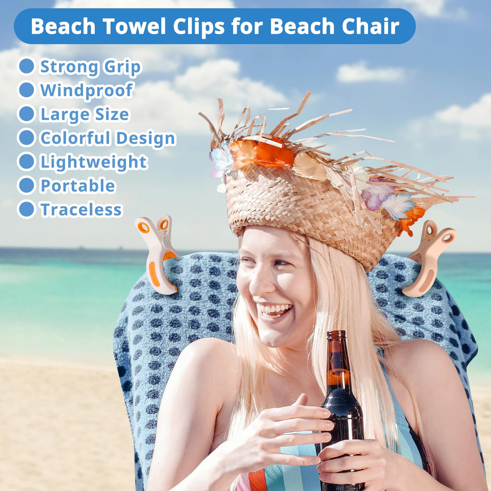 Sanyeyufeng Beach Towel Clips For Beach Chair 10 Packs Towel Clips For Chairs Cruise Pool, Large Strong Clothes Clips Keep Towel