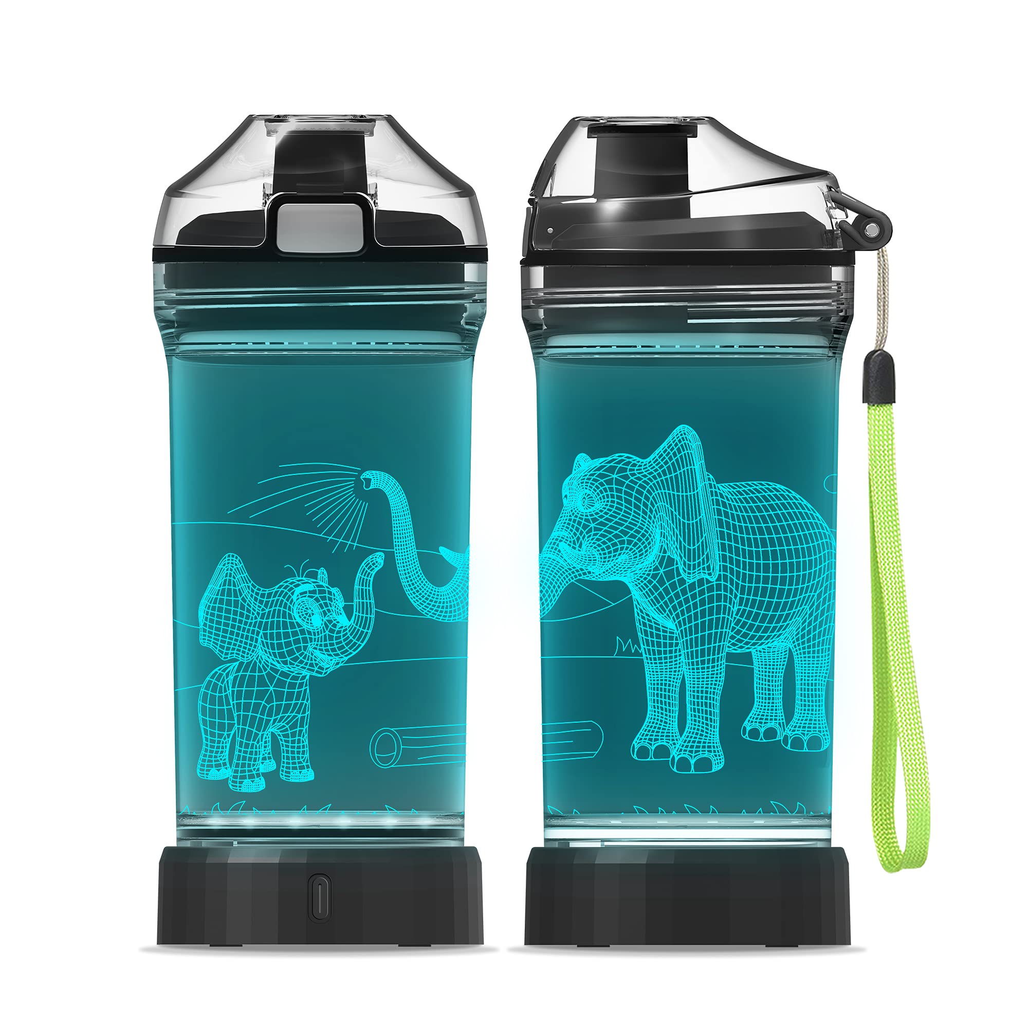 Yuandian Elephant Gift, Light Up Kids Animal Water Bottle - 14 Oz 400Ml Tritan Bpa Free Eco Friendly - Cool Drink Bottles Gift F