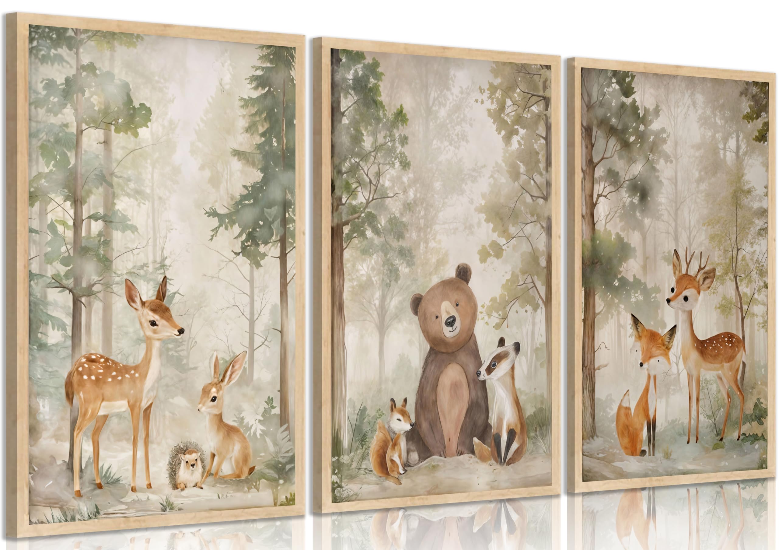Mizili Woodland Animal Nursery Canvas Wall Art Wild Watercolor Animals Paintings Pictures Wall Decor Fox Bear Deer Poster Printi