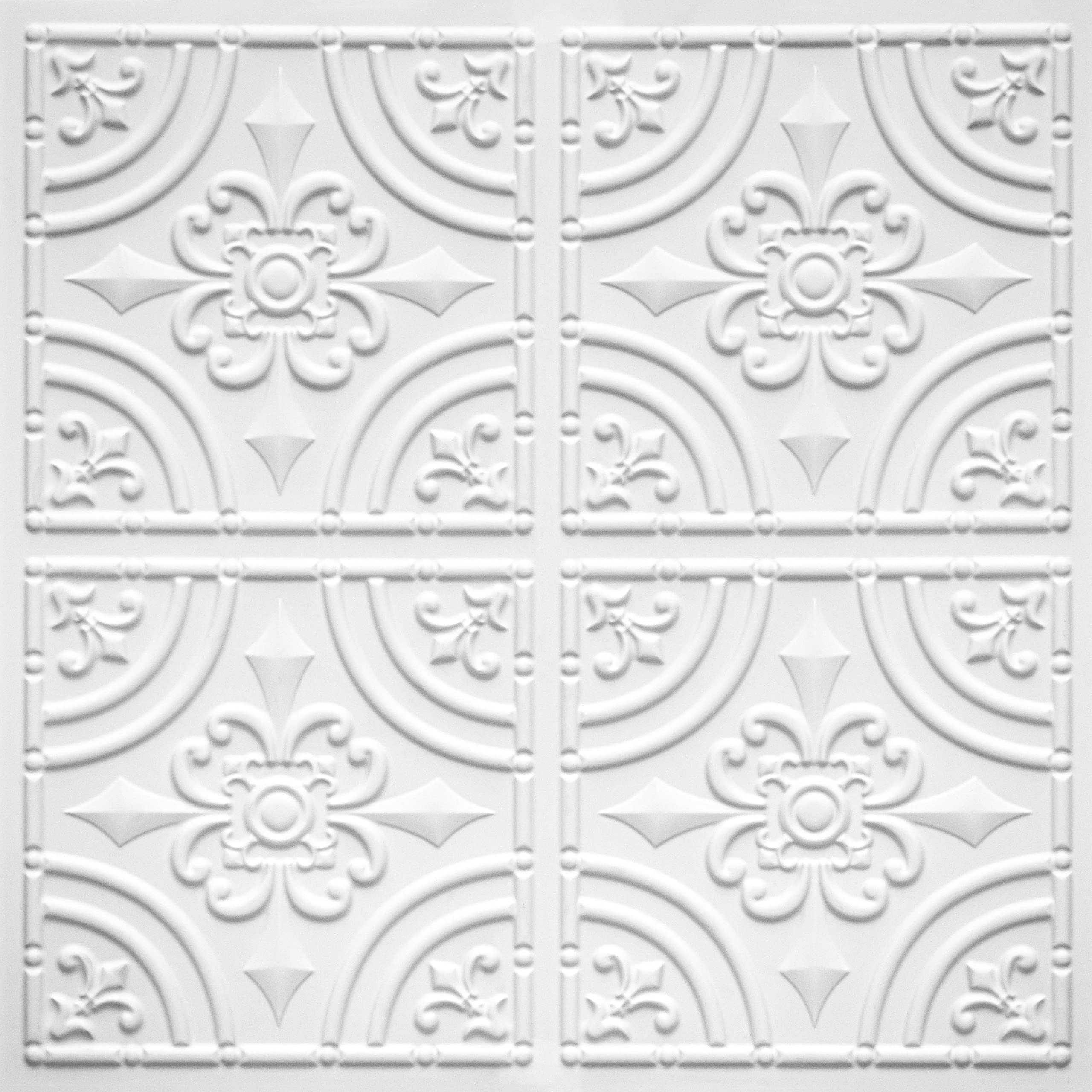Decorative PVC Faux Tin Ceiling Tiles (Glue UP), 24x24,2'x2', Pack of 6, 24 sq.ft. - D205 (White Matte)