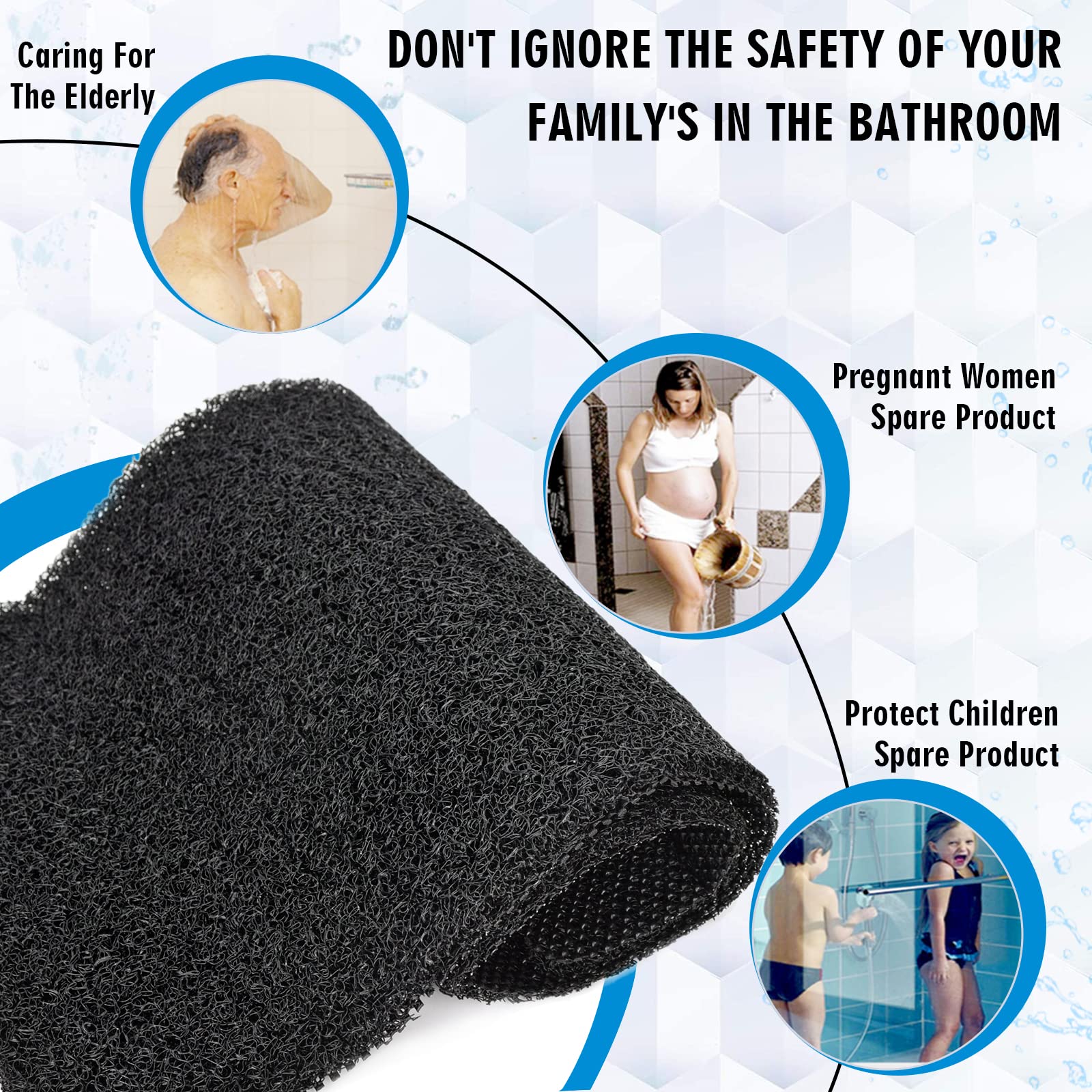 Non Slip Bathtub Mat, 15.7   36 Inch, Pvc Loofah Bathroom Mats, Loofah Mats For Shower And Bathroom, Quick Drying, Black