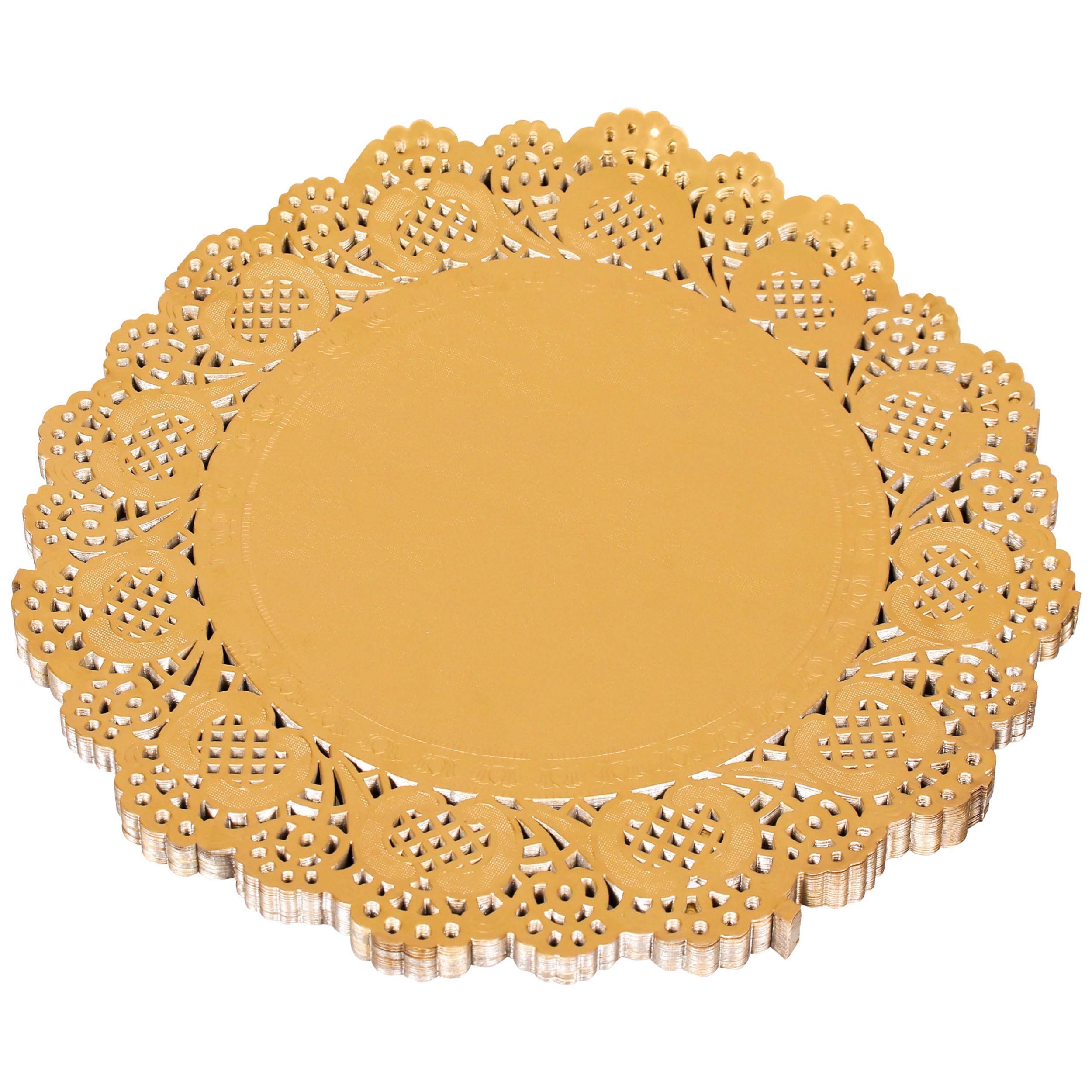AMKOSKR 100 Pcs 12 Inch Round Lace Silver Paper Doilies Silver Foil Placemats Doily Paper Pad for Cakes Crafts Party Weddings Ta
