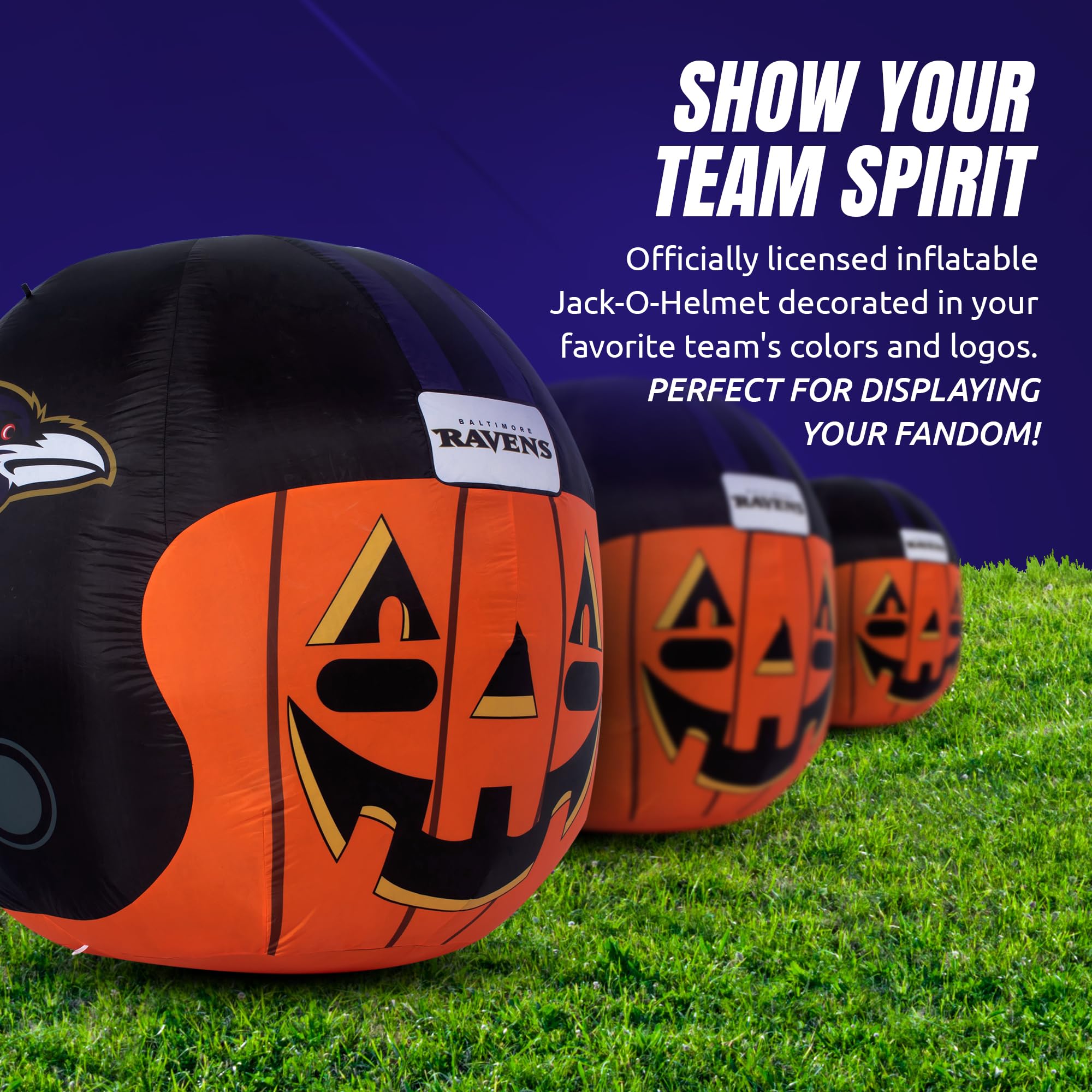 Sporticulture NFL Baltimore Ravens 4ft Inflatable Jack-O-Helmet with LED Lights & Built-in Blower - Halloween Merchandise Decor