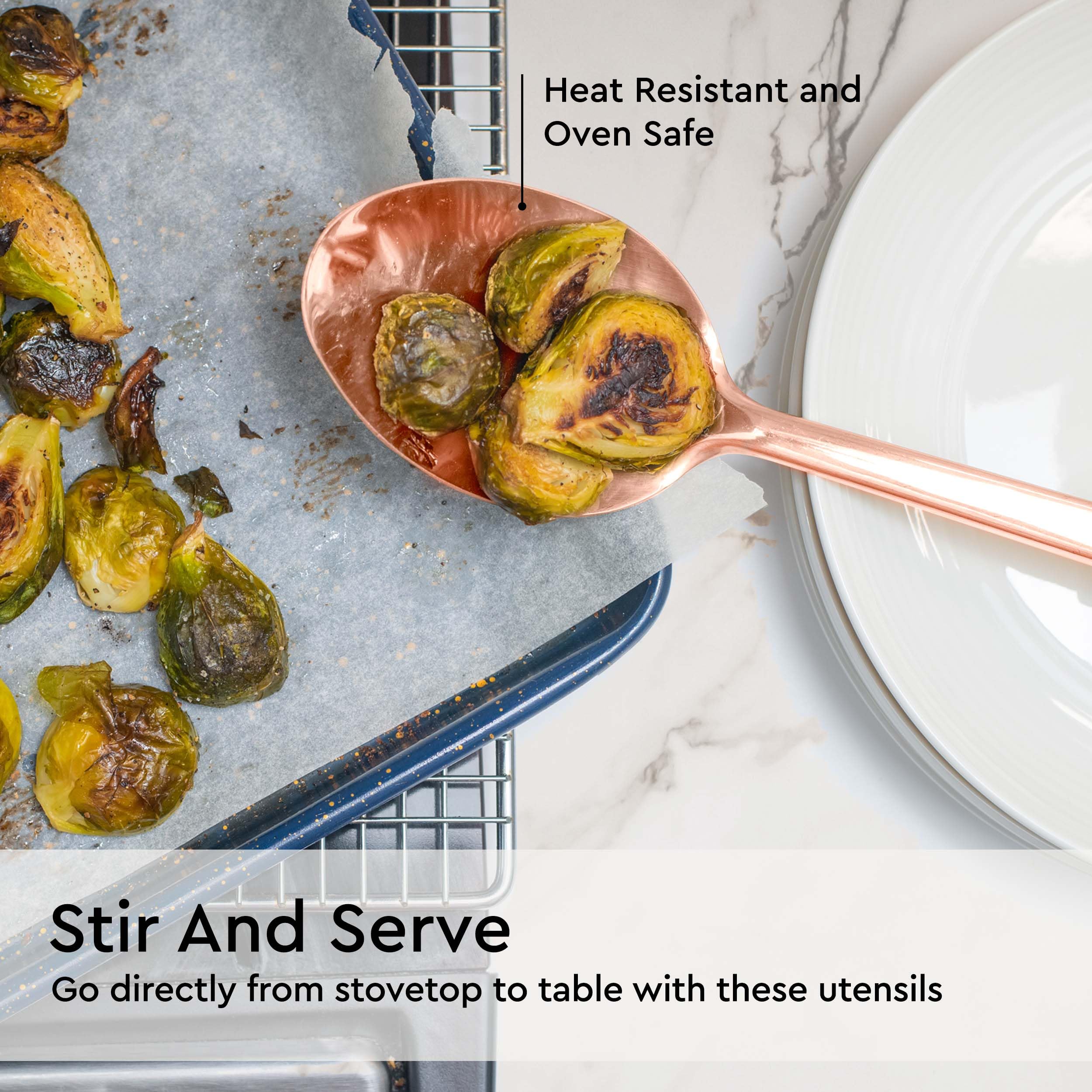 Copper Cooking Utensils For Cooking/Serving, Rose Gold Kitchen Utensils -Stainless Steel Copper Serving Utensils Set 5 Pcs-Coppe