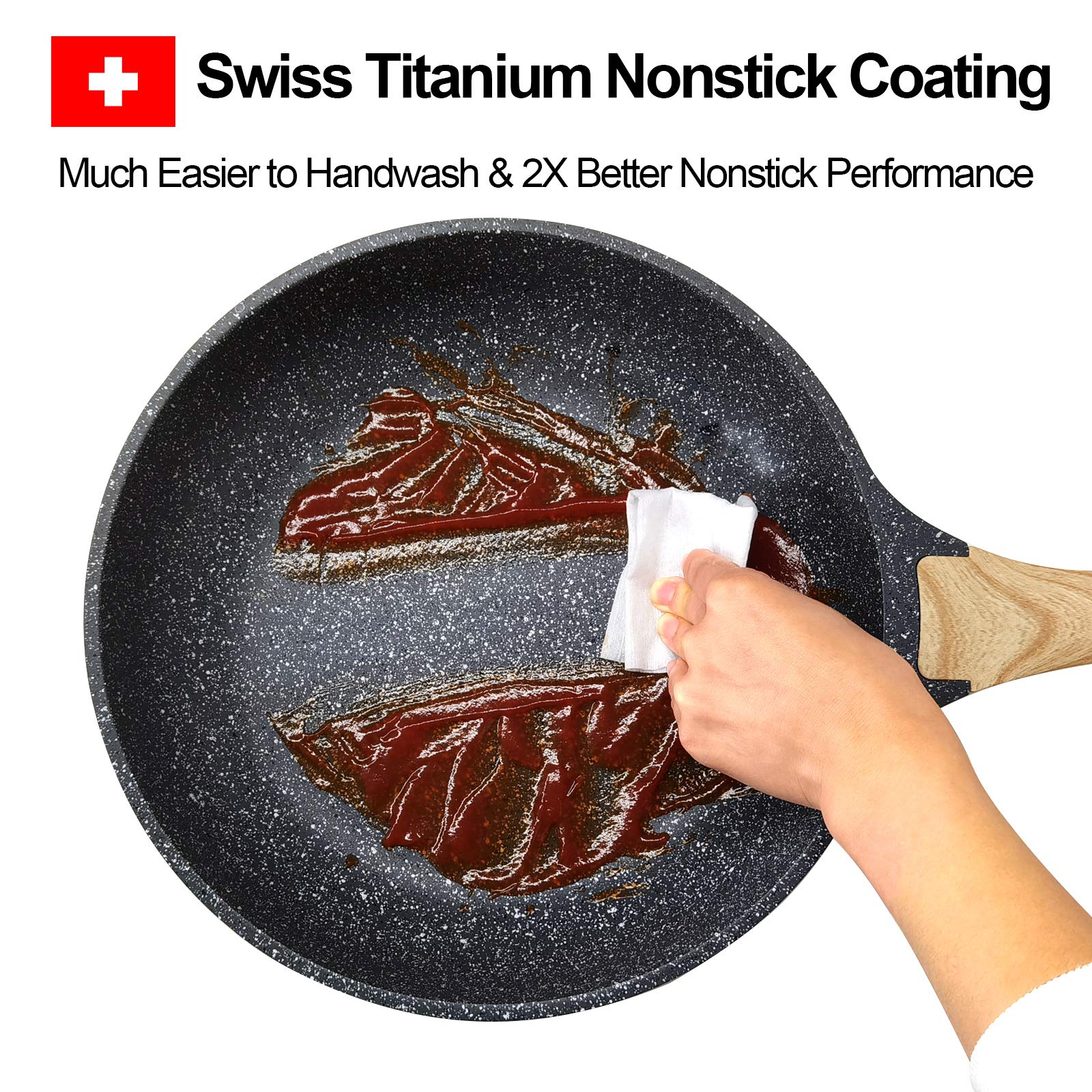 Motase Nonstick Frying Pan Skillets 3-Piece Set 8/9.5/11 Inch, Granite Coating Omelette Pan, 100% Pfoa Free Cookware Pan, Non St