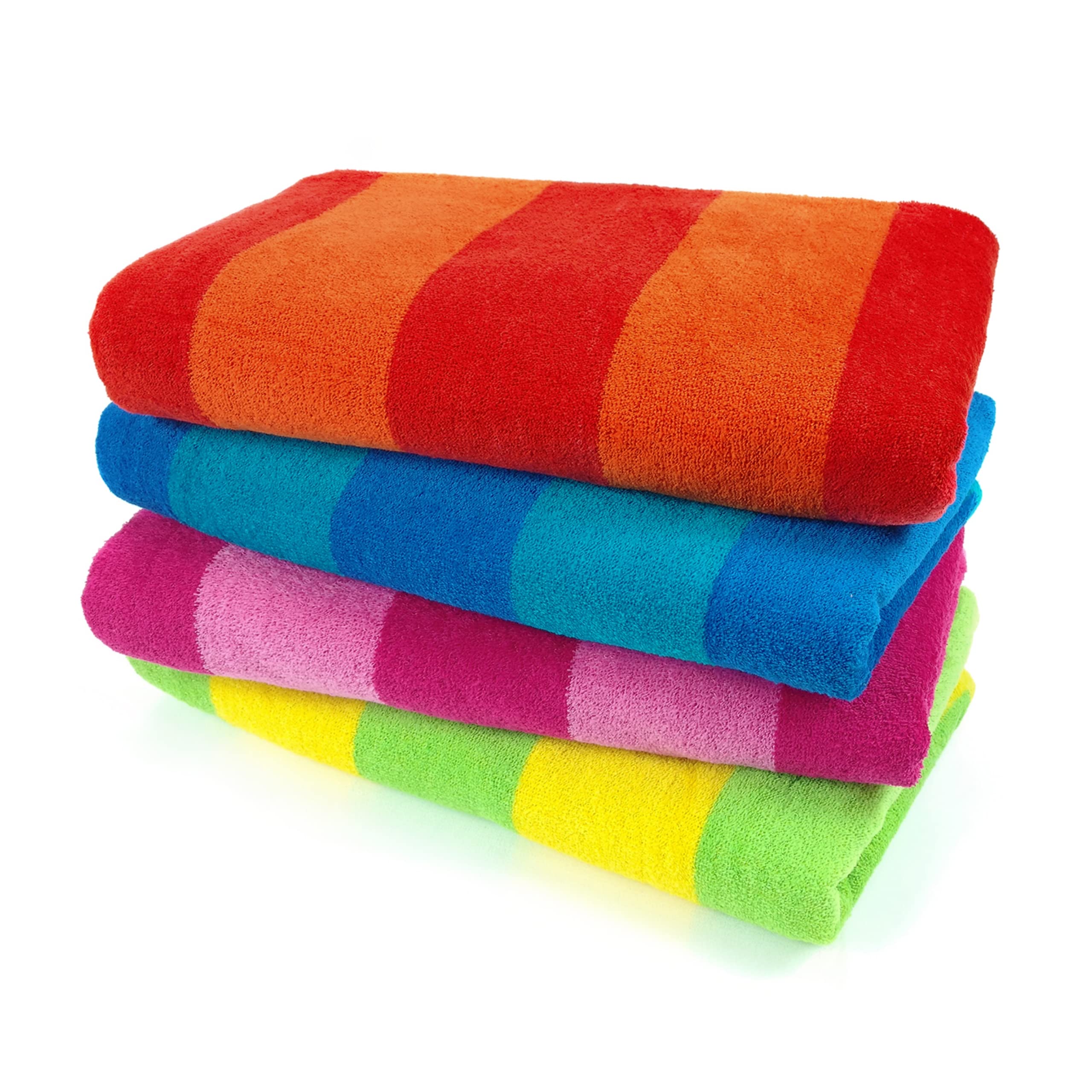 Ben Kaufman 100% Cotton Velour Towels - Large Cotton Towels - Soft & Absorbant - Assorted Striped Colors - 30    X 60    - 4 Pac