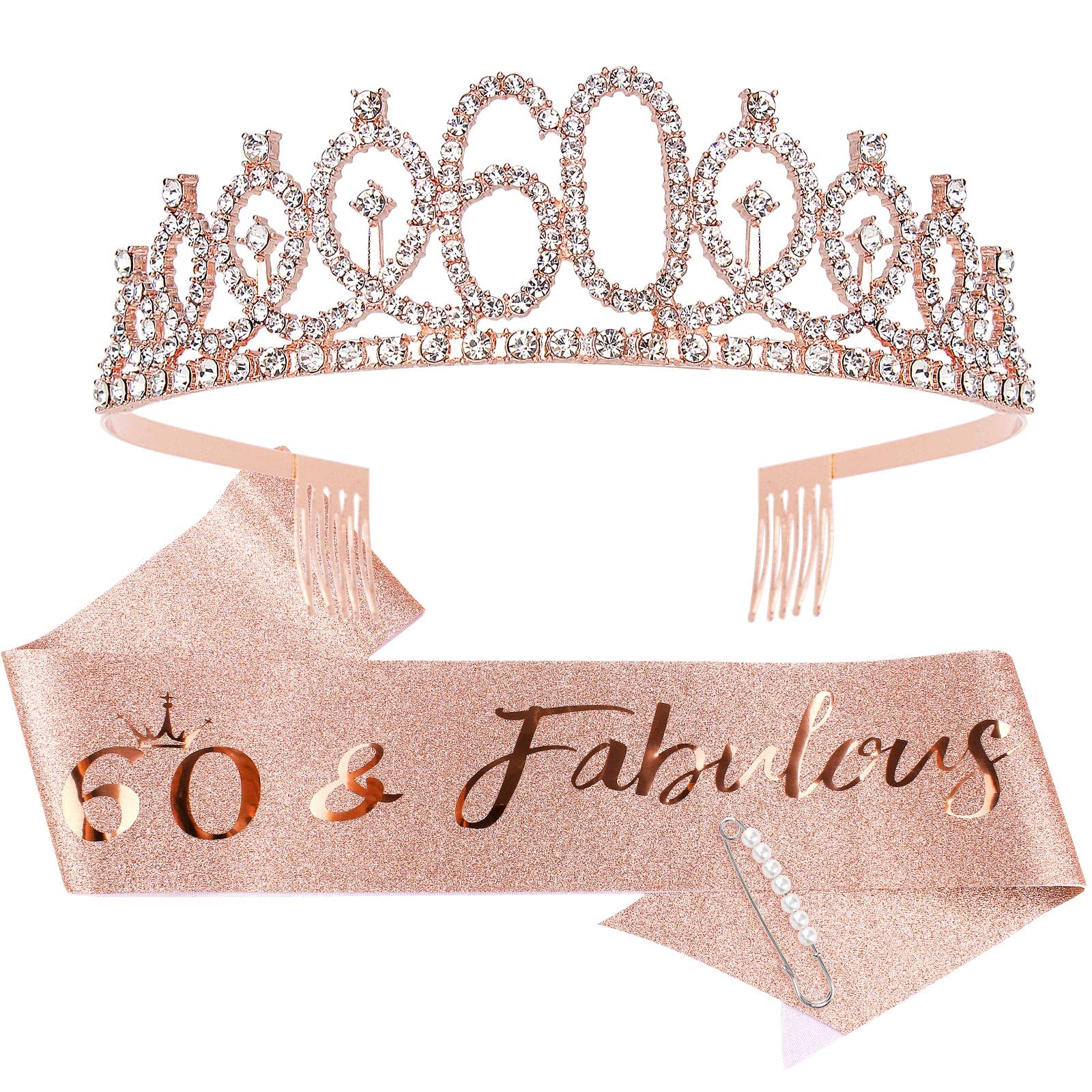 Cieher 60Th Birthday Gifts For Women,60 Birthday Crown + 60 & Fabulous Sash,60Th Birthday Decorations Women,60Th Birthday Cake T