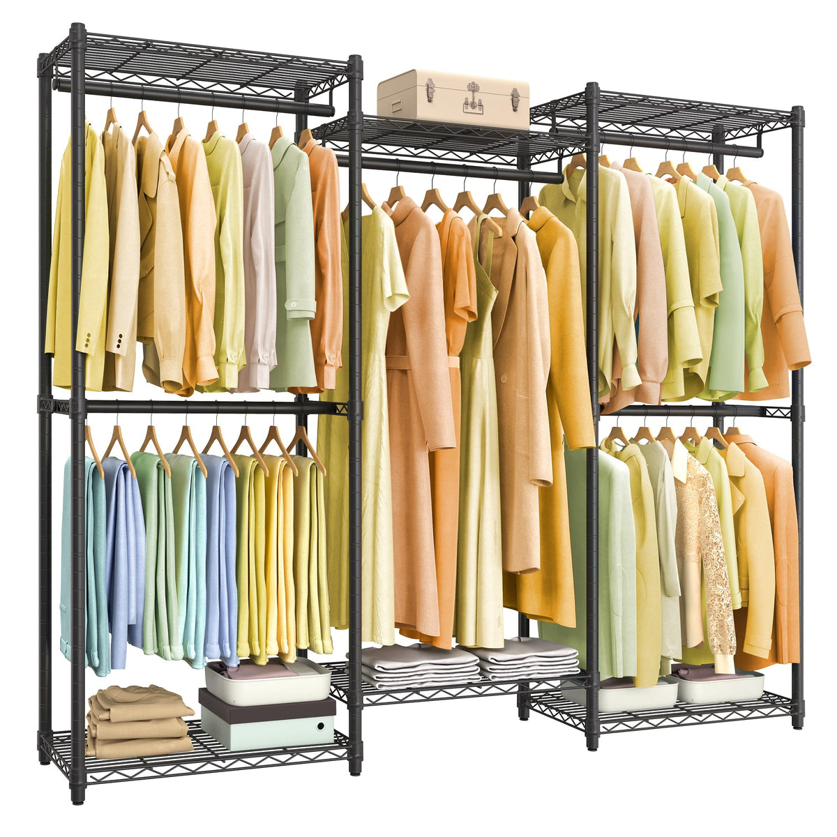 Songmics Portable Closet, Heavy-Duty Clothes Rack, Garment Rack, 68.7-Inch Wide Clothing Rack With Adjustable Mesh Shelves And H
