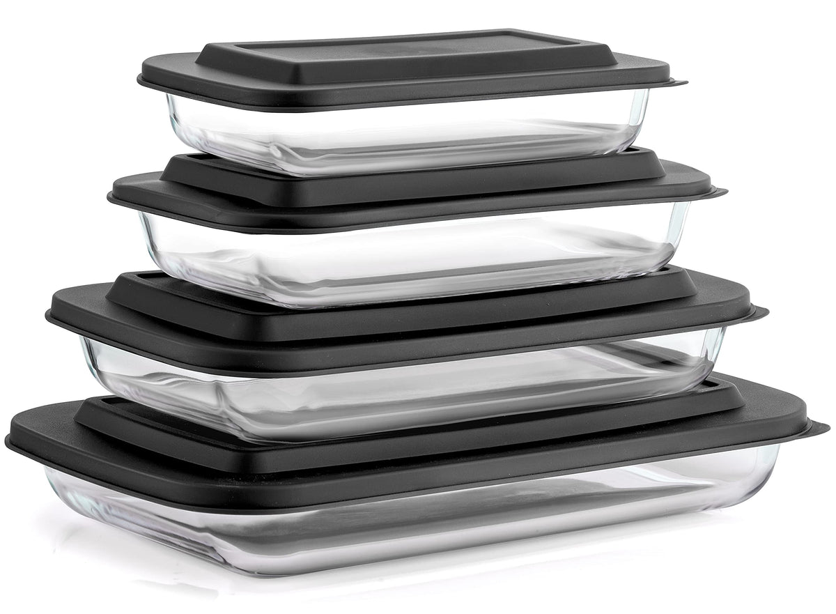 Joyful By Joyjolt 8Pc Glass Bakeware Set. 4X Baking Pan Dishes And 4X Baking Dish Lids For Kitchen Storage, Deep Baking Sheet, O