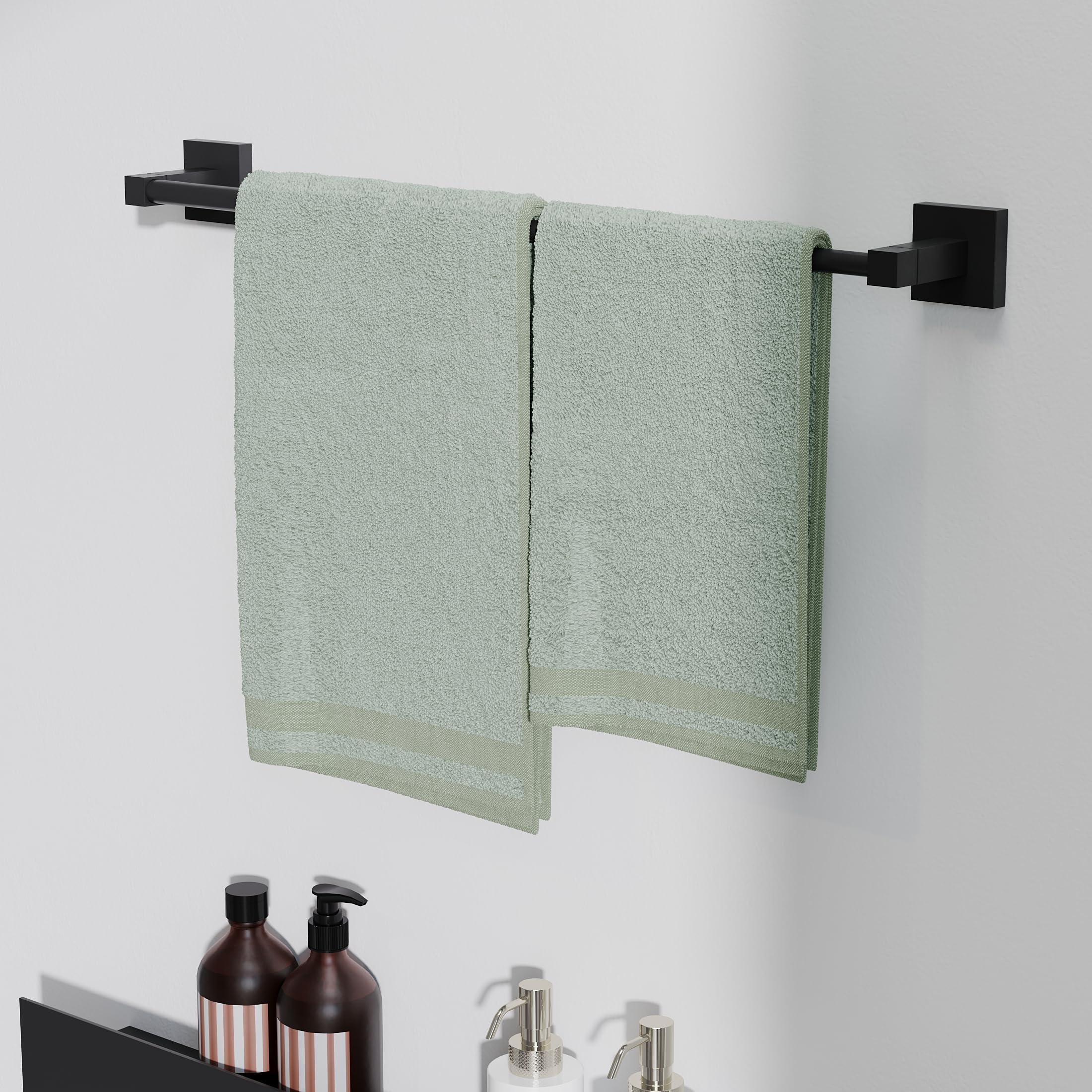Ruacq Adjustable Towel Bar 13.8 To 24 Inch,Square Base Single Towel Racks For Bathroom,Stainless Steel Towel Holder Wall Mounted