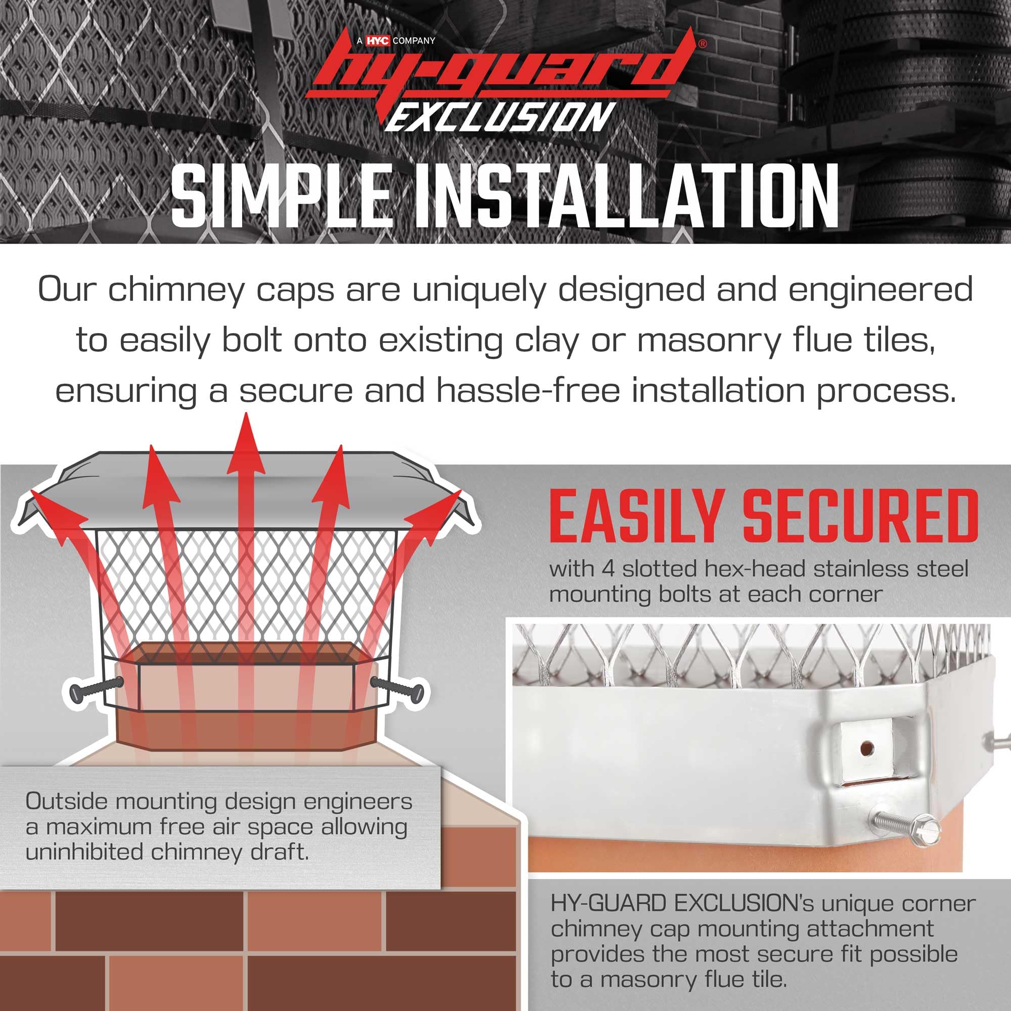 Hy-Guard Stainless Steel Chimney Cap - Hy-C Chimney Cover, Single Bolt-On Chimney Fireplace Cover, Chimney Flue Cover To Fit On