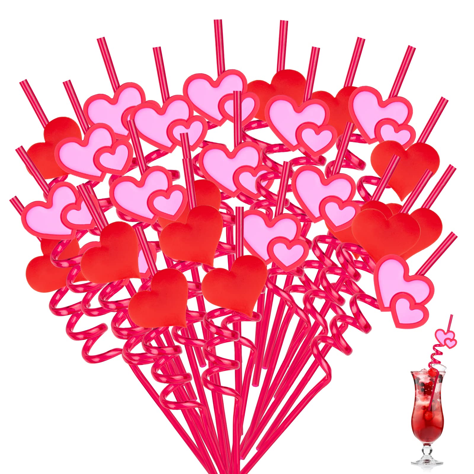 26Pcs Valentines Drinking Straws Reusable Red Love Heart Straws Crazy Loop Straws Valentine School Party Decor Straws For Valent