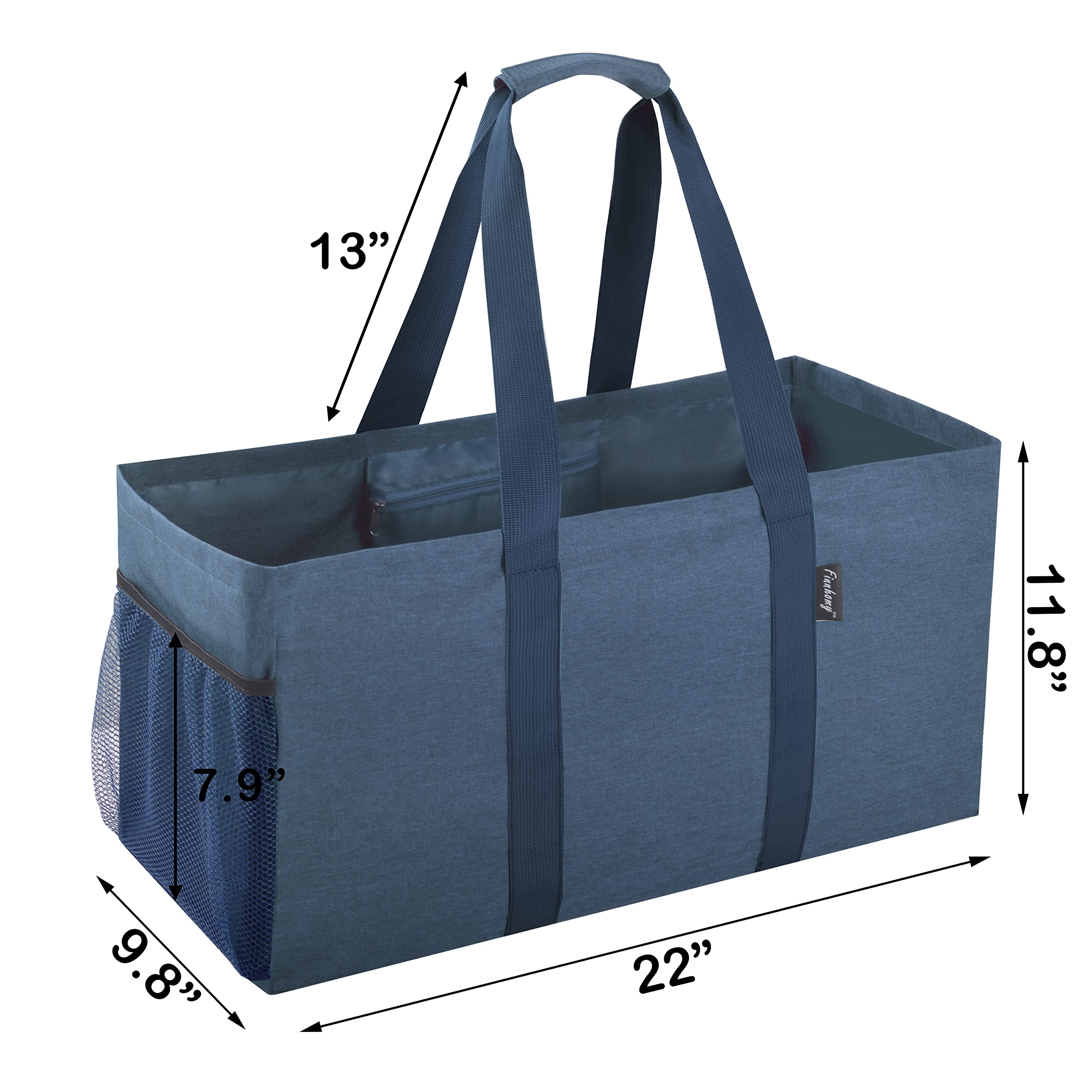 Finnhomy 42L Extra Large Utility Tote Bag, Solid Oxford Fabric Storage Bag With Handles And Pockets, Reusable Folding Grocery Ba