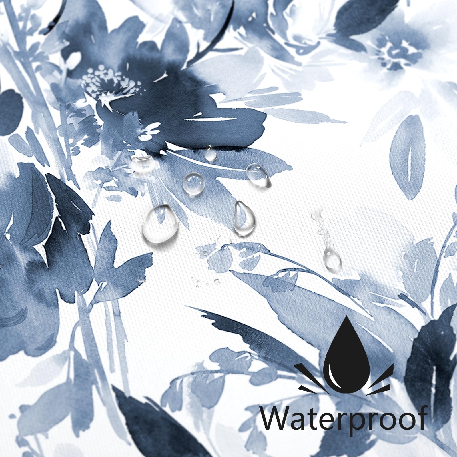 Mayzus Long Shower Curtain 72 X 78 Inch, Tall Watercolor Floral Fabric Shower Curtain, Modern Abstract Navy Blue Flower Bathroom