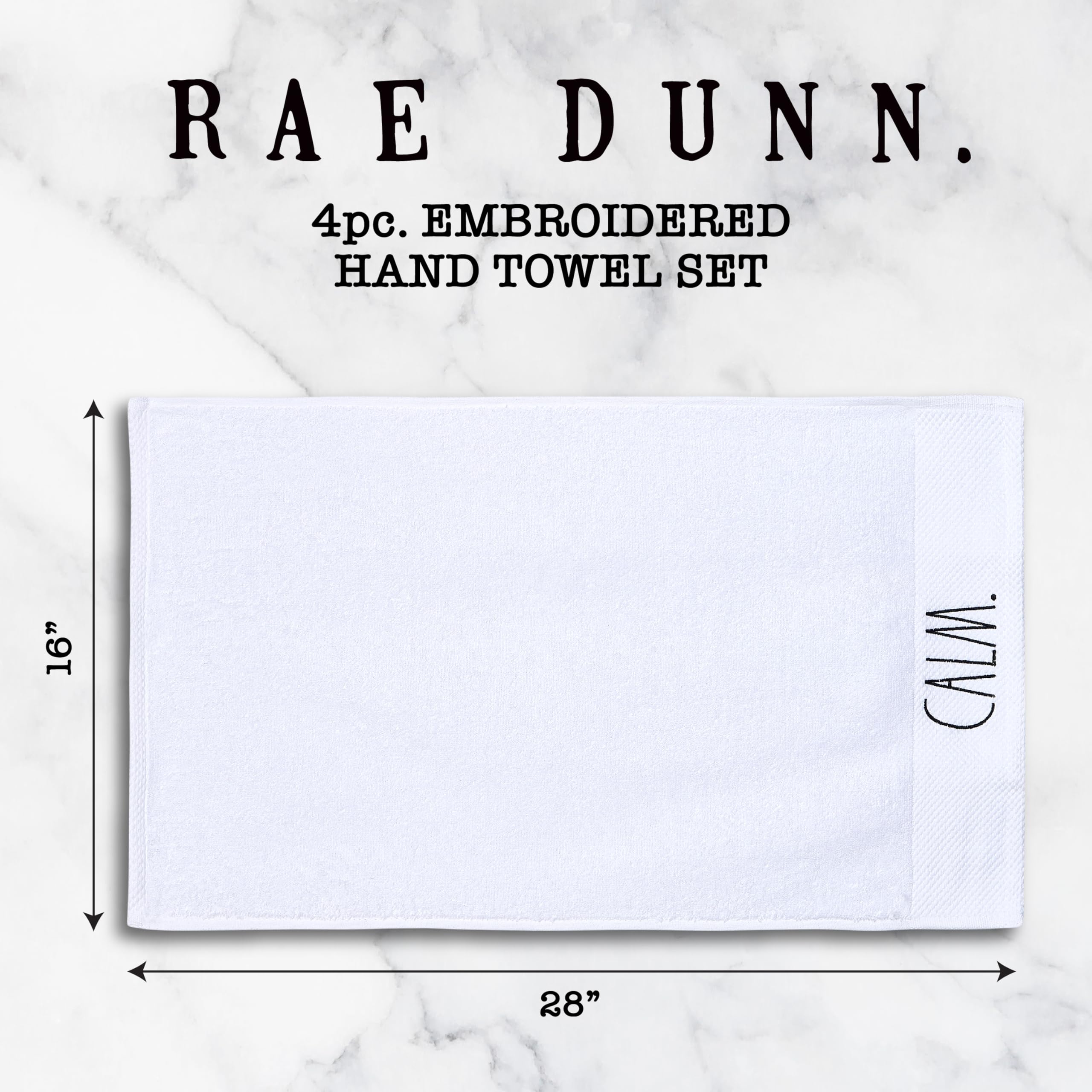 Rae Dunn Hand Towels, Embroidered Decorative Hand Towel For Kitchen And Bathroom, 100% Cotton, Highly Absorbent, 4Pack, 16X28, E