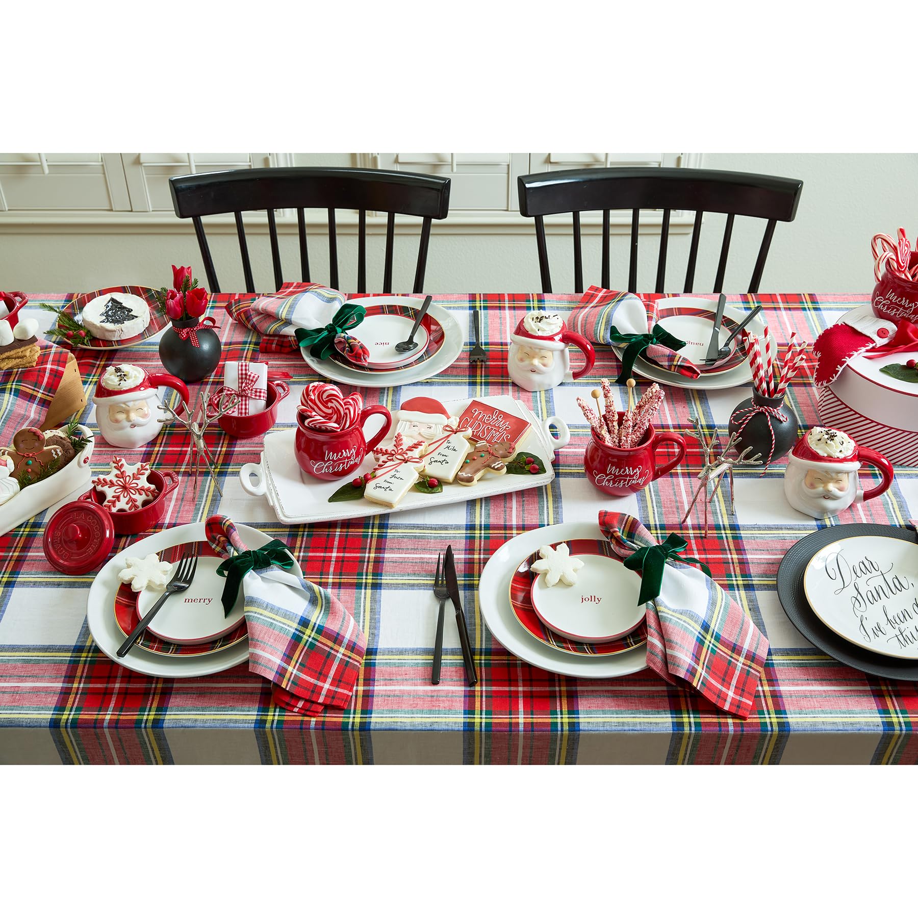 Solino Home Linen White Dinner Napkins Set Of 4-100% Pure Linen Stewart Plaid Napkins 20 X 20 Inch - Handcrafted And Machine Was