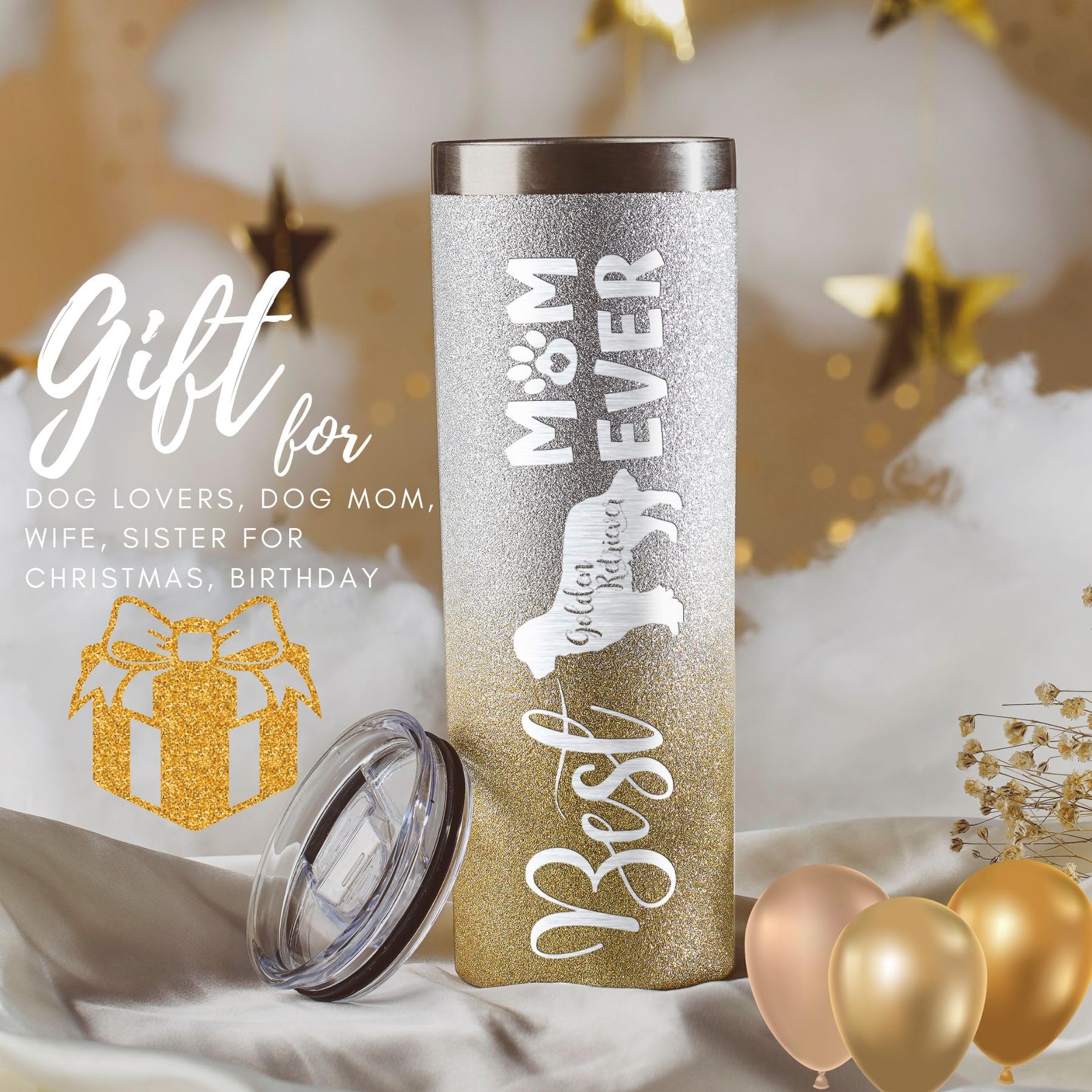 Onebttl Golden Retriever Gifts For Women, Dog Lover Gifts, Gifts For Dog Mom, Dog Owner, 20Oz Glitter Skinny Travel Tumbler, Gol