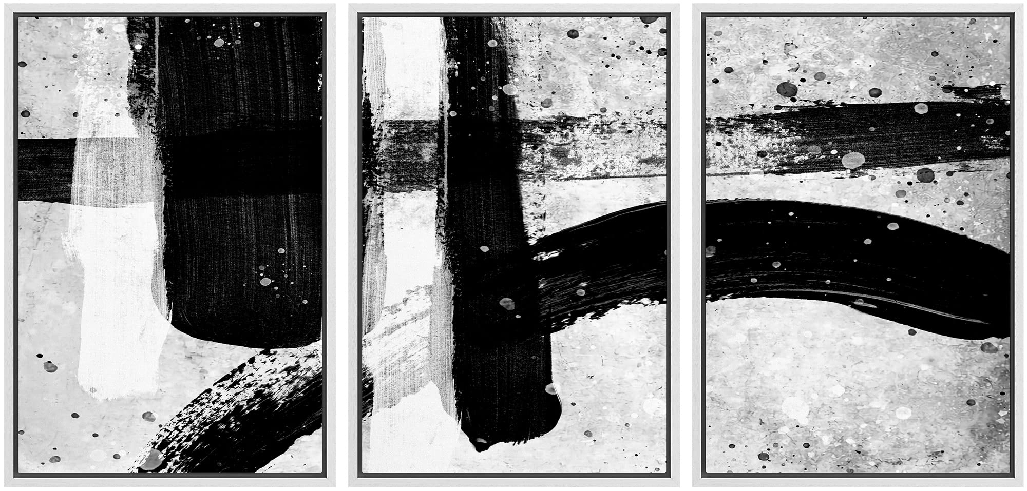 Idea4Wall Framed Wall Art Print Set Paint Dots With Black & White Lines Abstract Shapes Illustrations Modern Art Alternative Sce