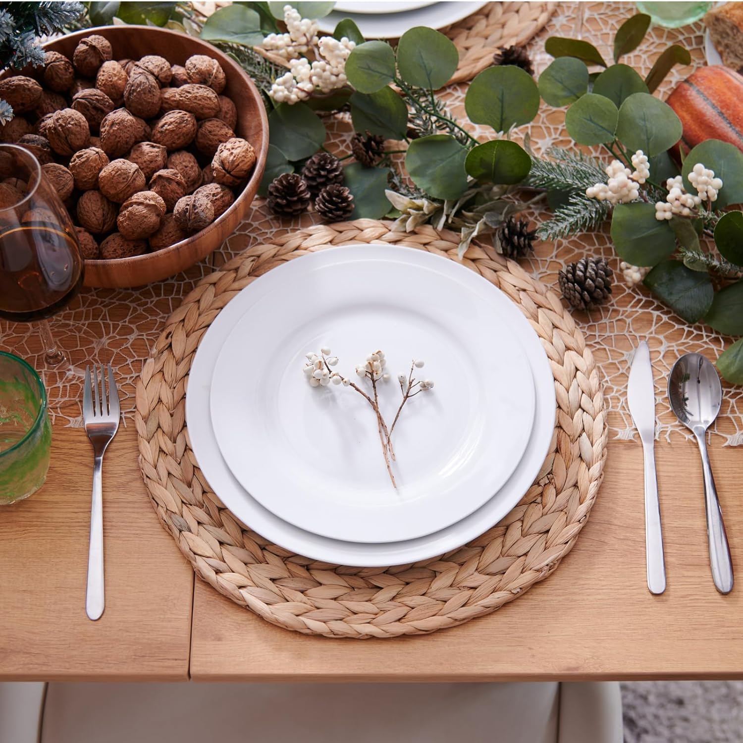 6 Pack, Round Woven Placemats, Natural Water Hyacinth Place Mats, Braided Straw Table Mats For Dining Table, Christmas Placemats