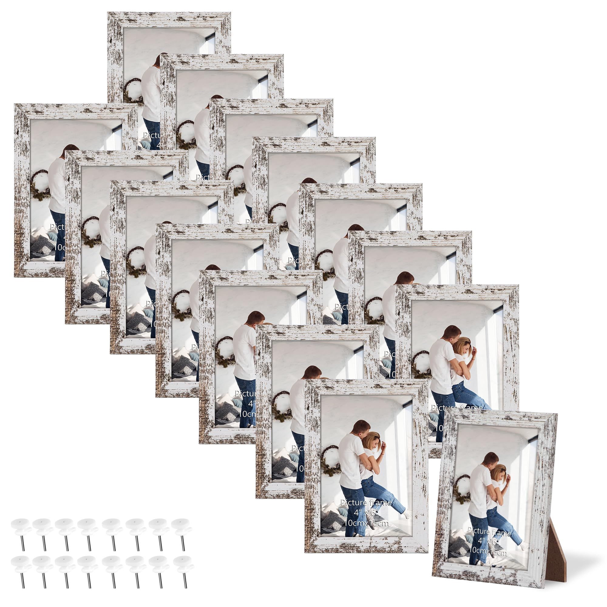Edenseelake 4x6 Picture Frame Set of 15, Distressed White Farmhouse Wood Photo Frame 4 by 6 for Wall or Tabletop Display