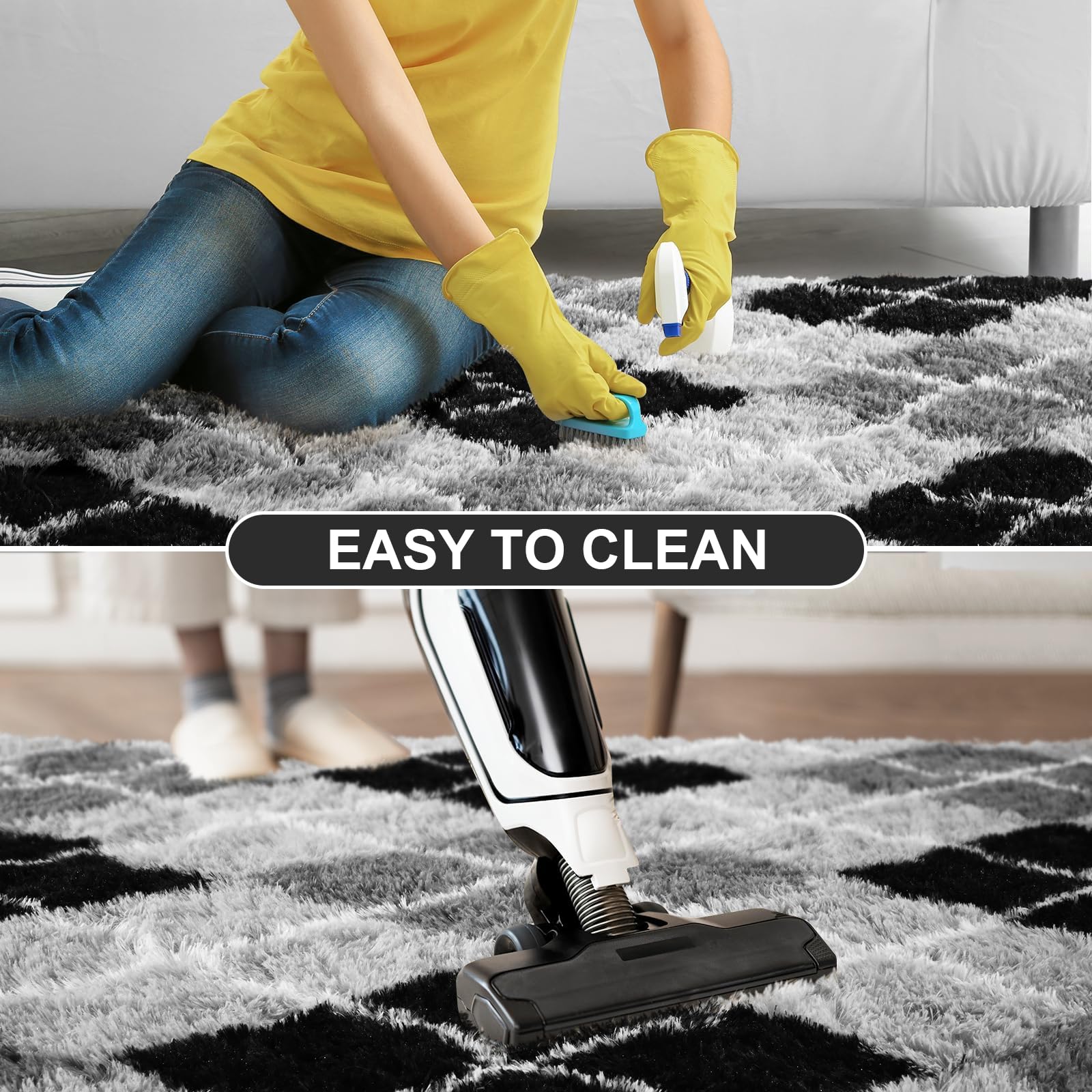 junovo Washable Non Slip Area Rug, Soft Bedroom Area Rug 4x6 feet Fluffy Rug, Living Room shag Rug, Bedroom shag Rug, Gray