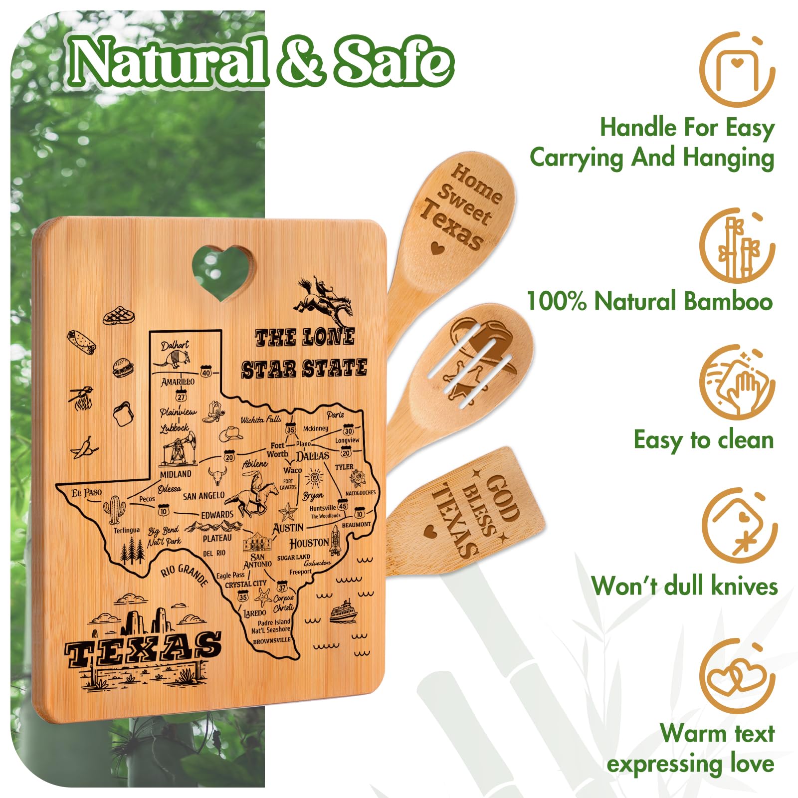 Texas Gifts Cutting Board Set, Christmas Gifts, Texas Souvenirs, Texas Kitchen Decor with State Map Design, Charcuterie and Serv