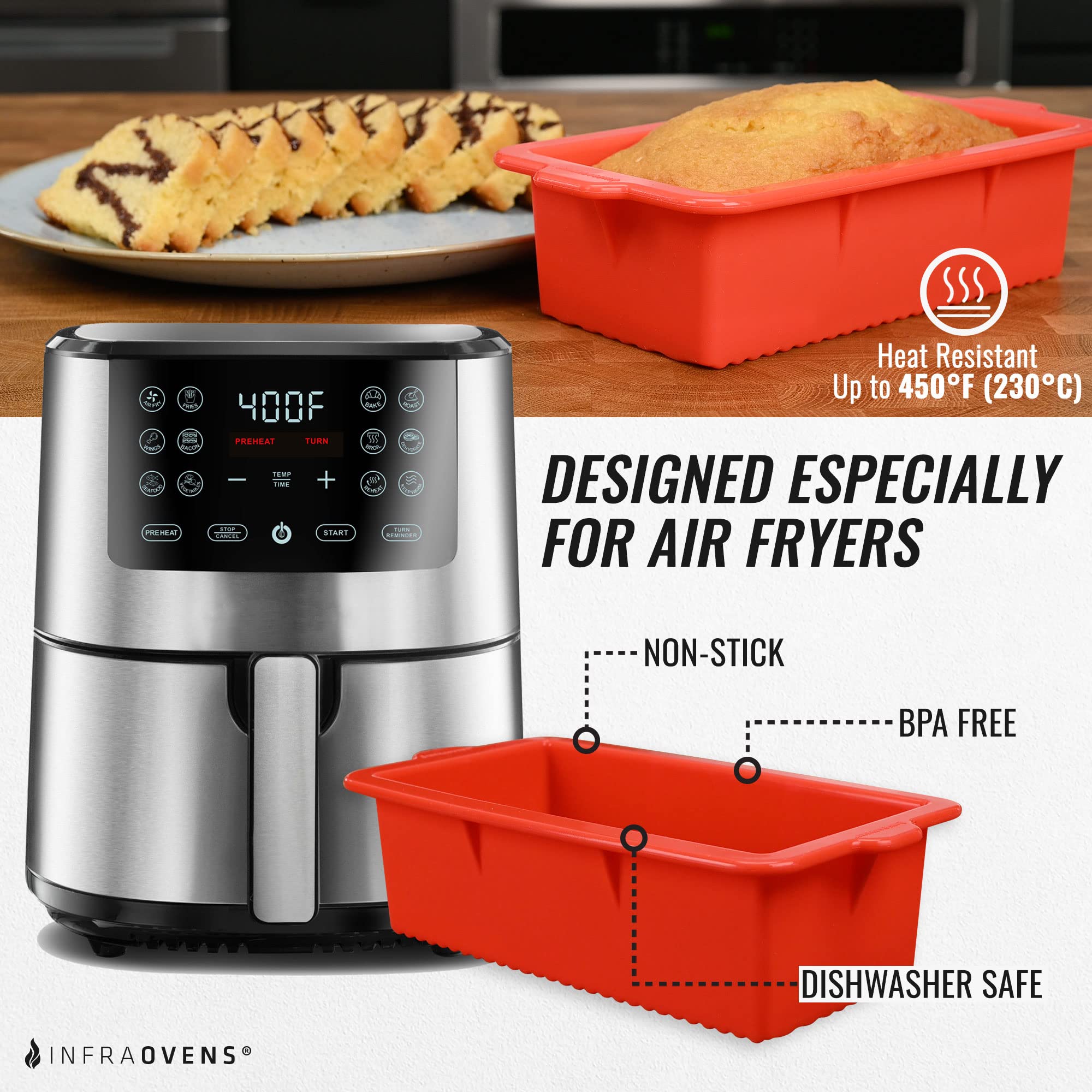 Air Fryer Silicone Loaf Pans for Baking  Non-Stick Mini Bread Cake Pan  Small Airfryer Bakeware Sets  Meatloaf Brownie Corn  Fits Instant Pot  Ninja Foodi  Cosori  Chefman  Power XL  Dash  BPA Free