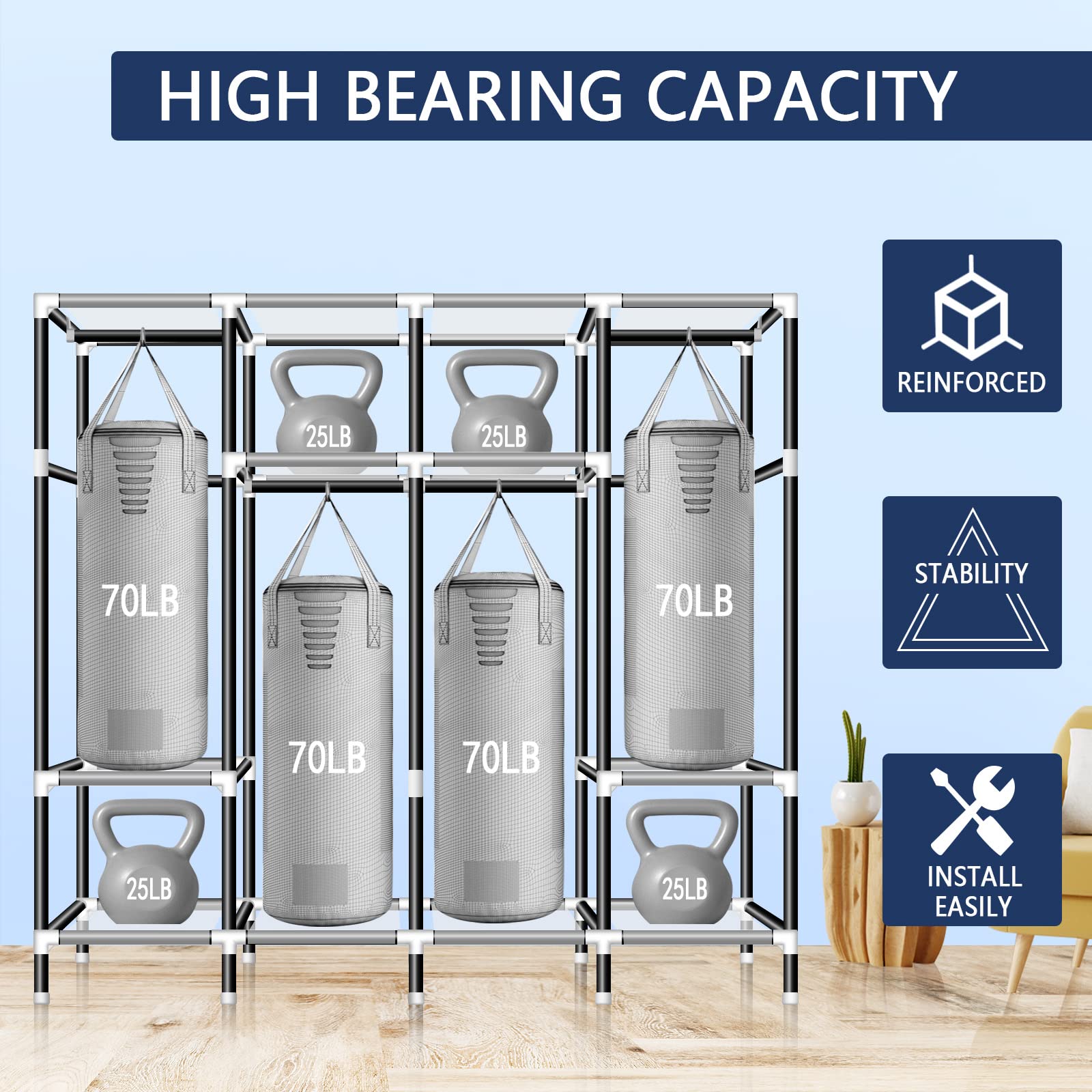 Lokeme Portable Closet, 67 Inch Wardrobe Closet For Hanging Clothes With 4 Hanging Rods, 25Mm Steel Tube Clothes Storage Organiz