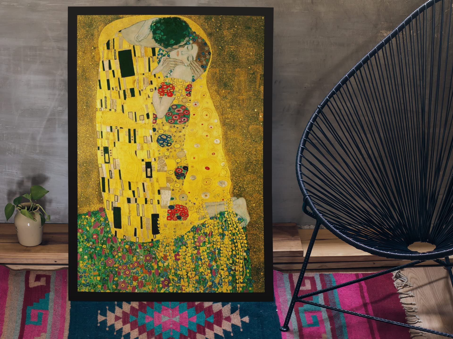 Gustav Klimt The Kiss Painting Great Office and Home Decor Living Room Poster Botanical Wall Art Picture Gold Victorian Decoration Austrian Symbolist Painter Cool Wall Decor Art Print Poster 24x36