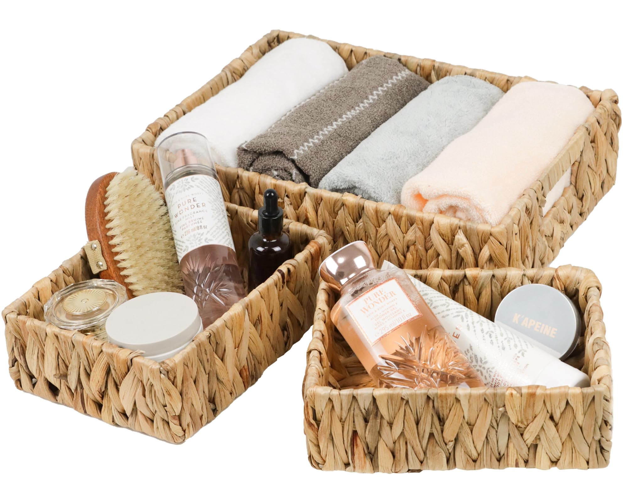 Wicker Storage Baskets, Water Hyacinth Baskets For Organizing, Wicker Baskets For Storage, 1 Large And 2 Small Decorative Woven