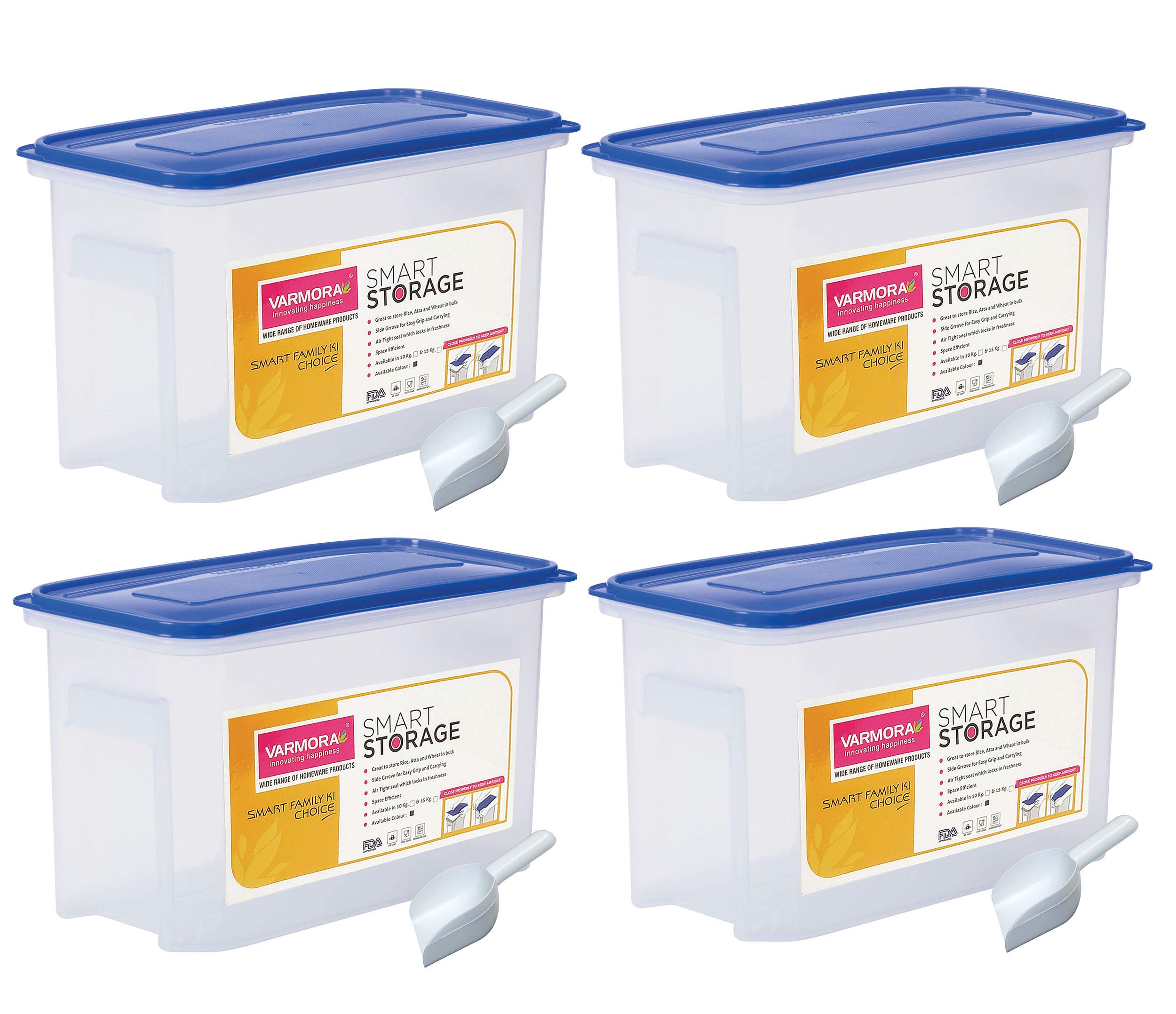 Varmora Plastic Container  12 Liter, Pack Of 4, Clear