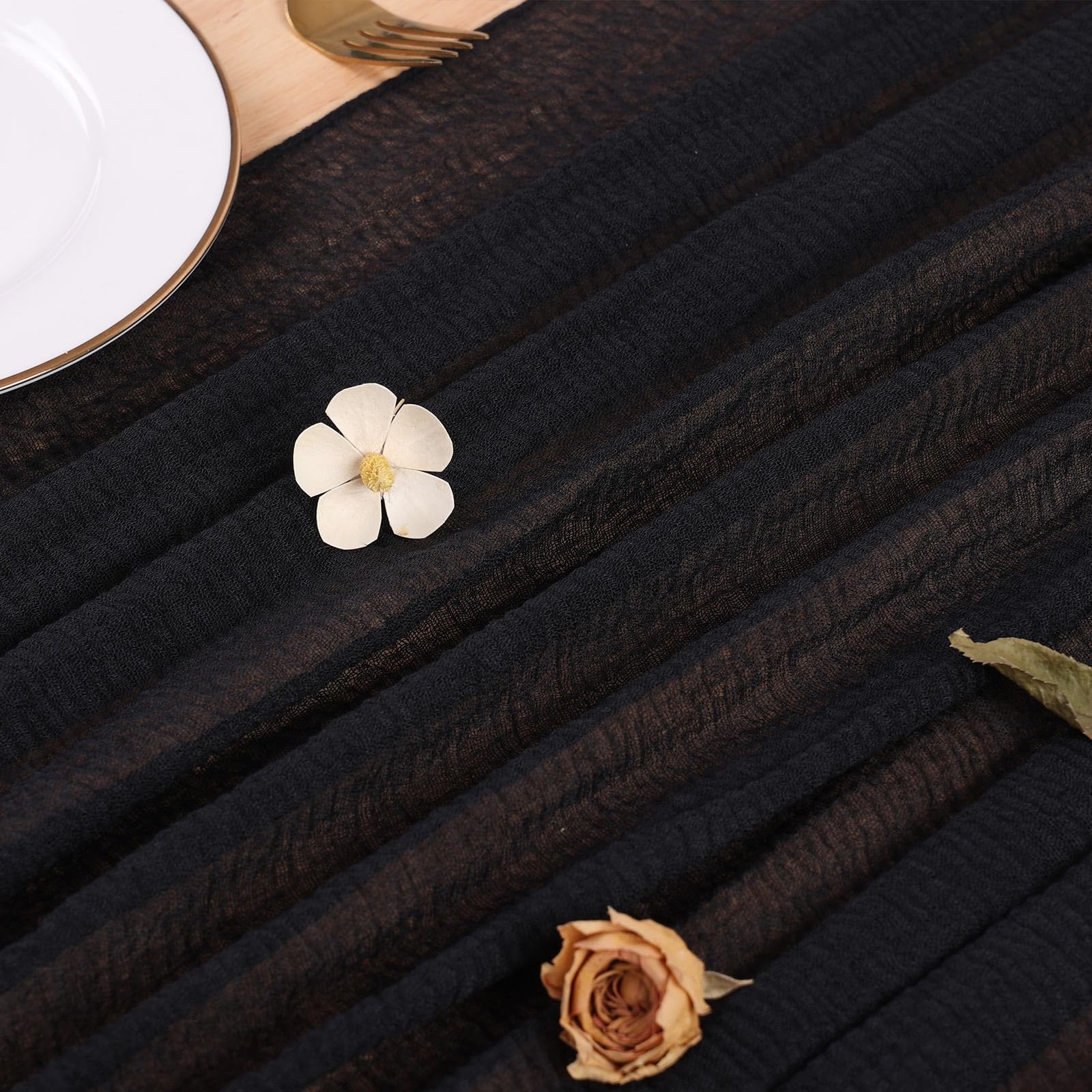 Sajoo Black Cheesecloth Table Runner 10Ft Boho Gauze Tablecloth 35X120 Inches Rustic Cheese Cloth Table Runner For Wedding Baby