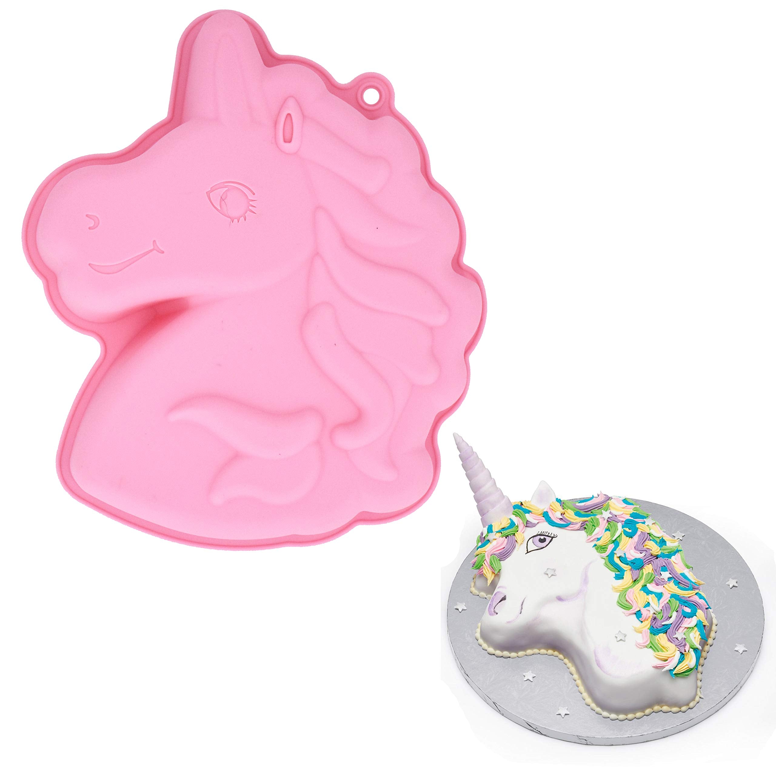 Moldfun Unicorn Cake Pan, Pony Horse Head Silicone Baking Tray Mold For Girls Unicorn Birthday Party Bakeware Supplies Utensils