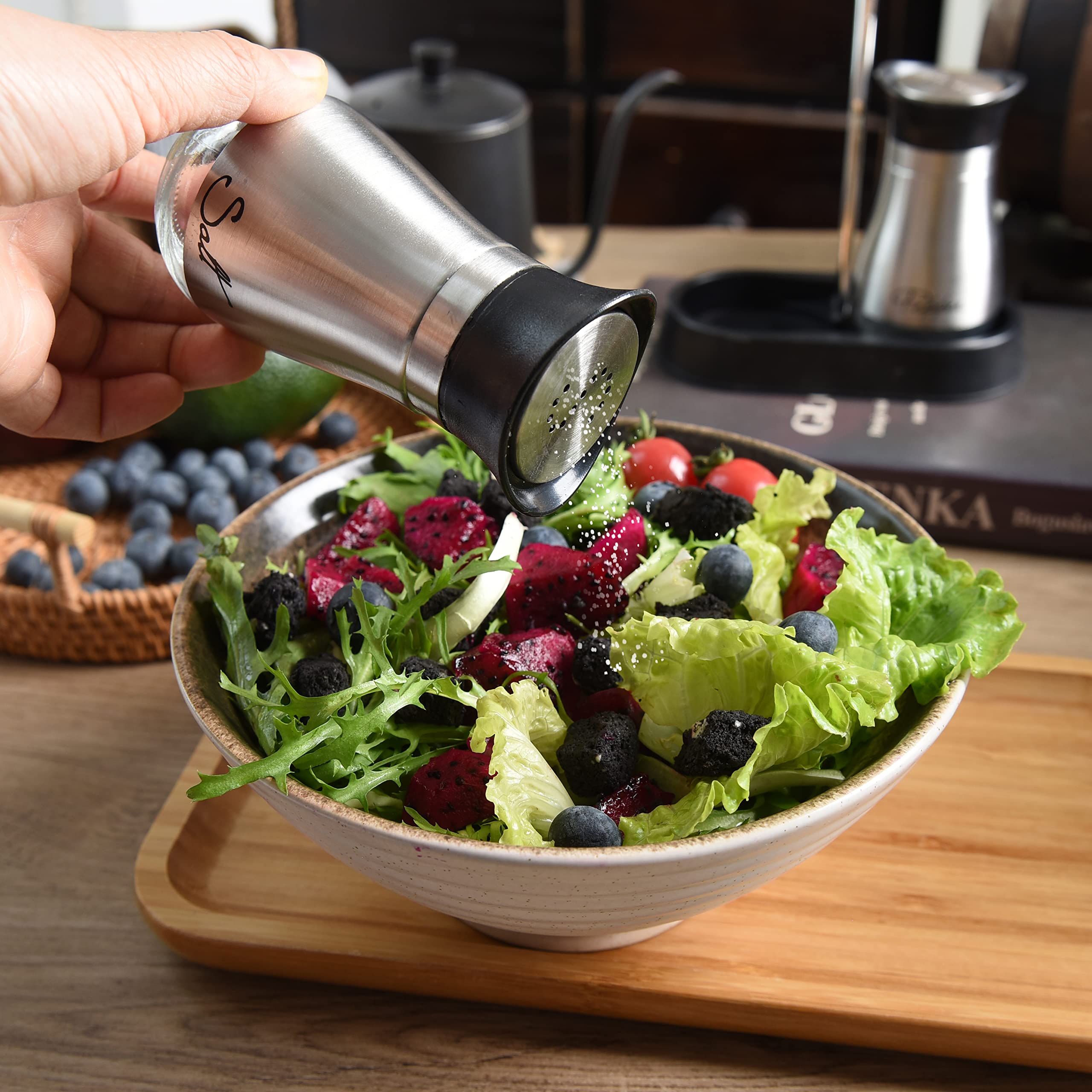 Wartter Stainless Steel And Glass Salt And Pepper Shaker Sets With Holder (Sliver)