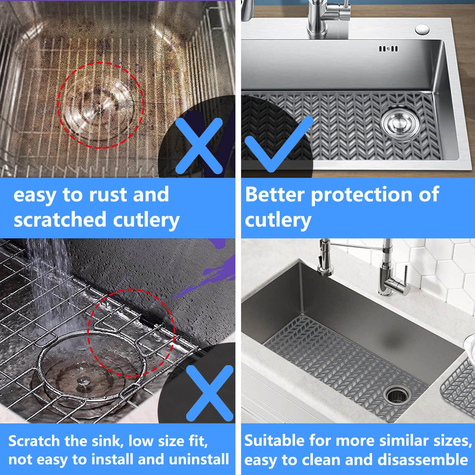 Silicone Sink Protectors for Kitchen  JIUBAR 28.6''x 14.5'' Sink Mat Grid for Bottom of Farmhouse Stainless Steel Porcelain Sink.(Grey)