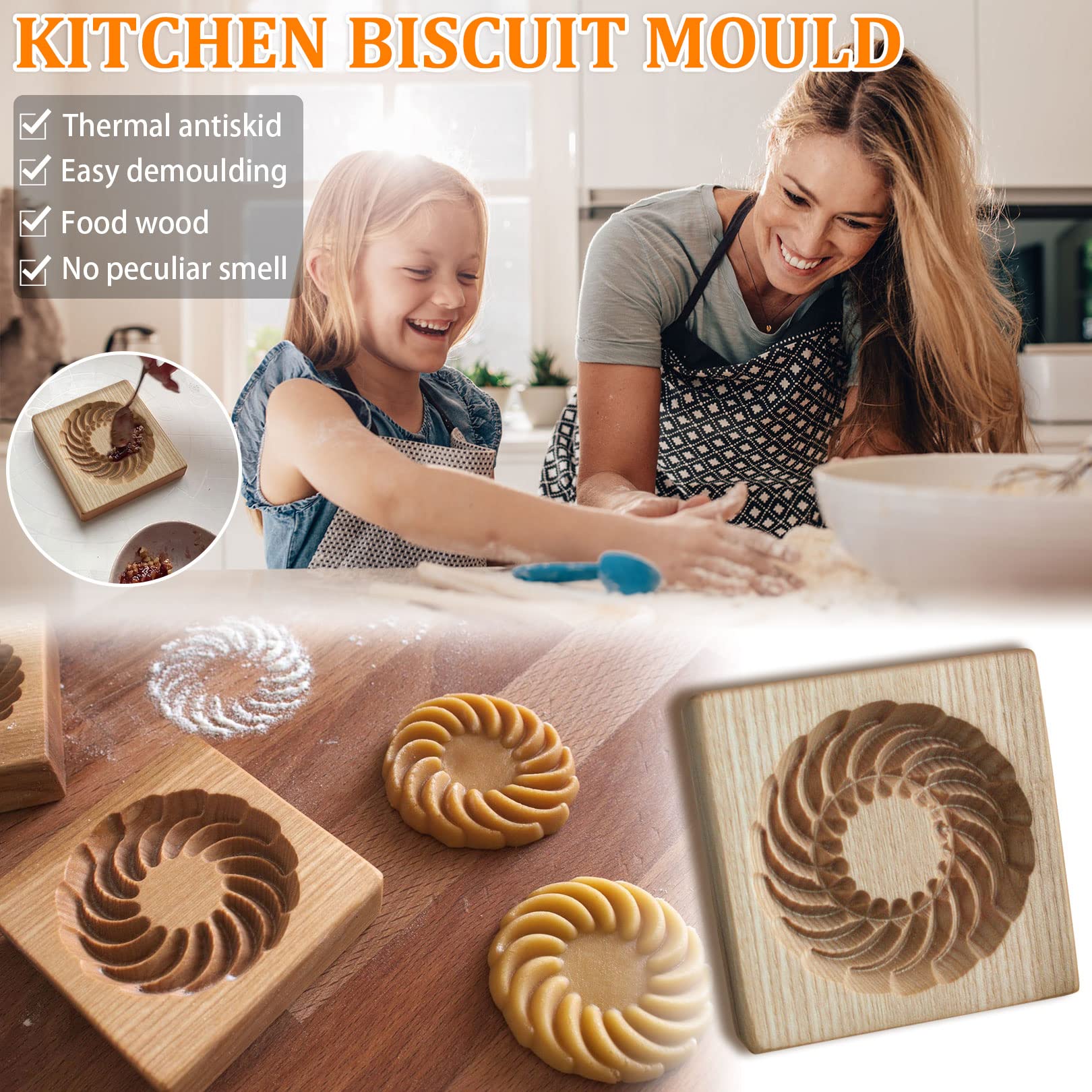 Wooden Cookie Mold And Biscuit Stamp, 3D Embossing Tool For Baking Cookies, Personalized Hand-Pressed Design Cookie Presses Stam