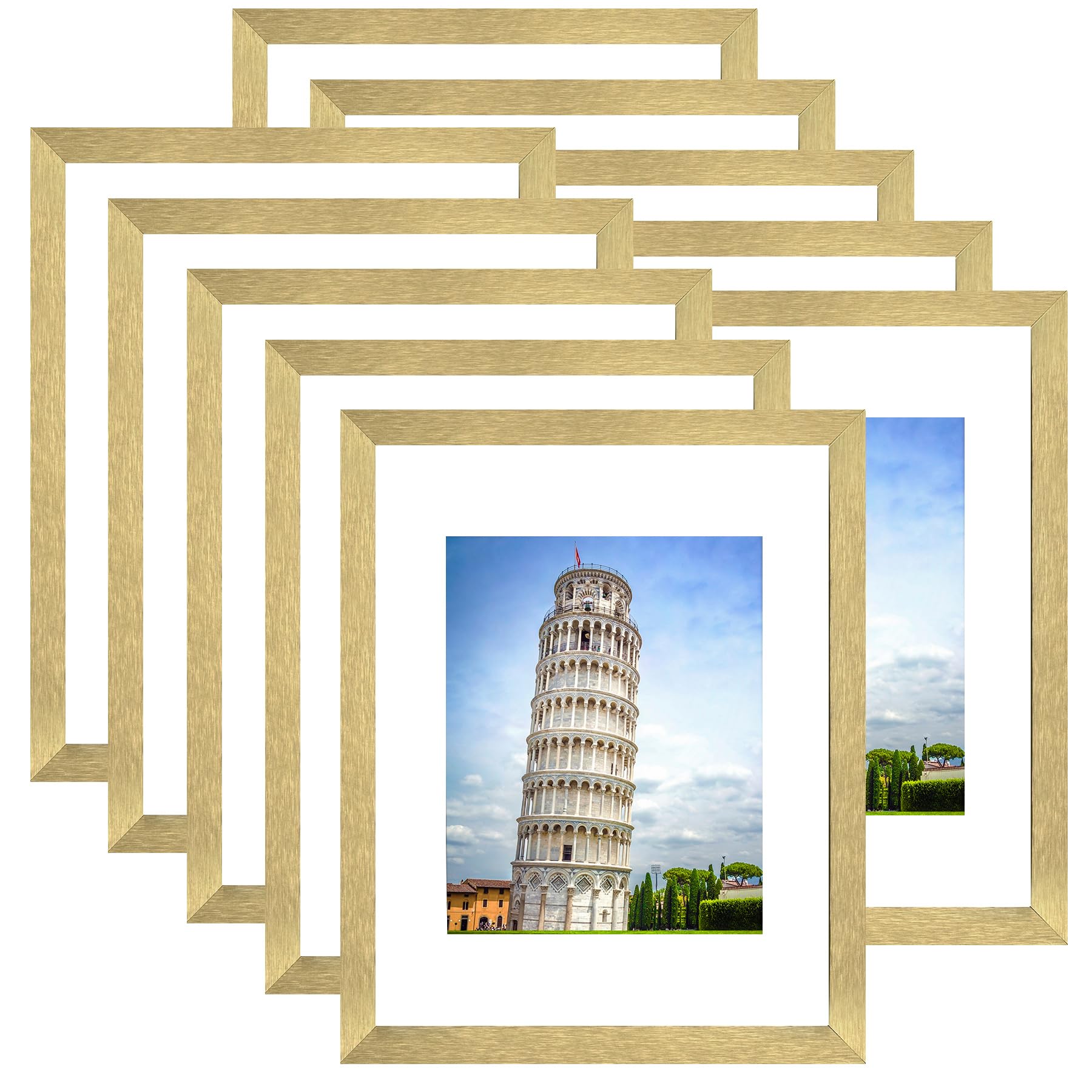 SESEAT 11x14 Picture Frame Set of 10, Display Pictures 8x10 With mat or 11x14 Prints Without Mat, Wall Mounting, Gold