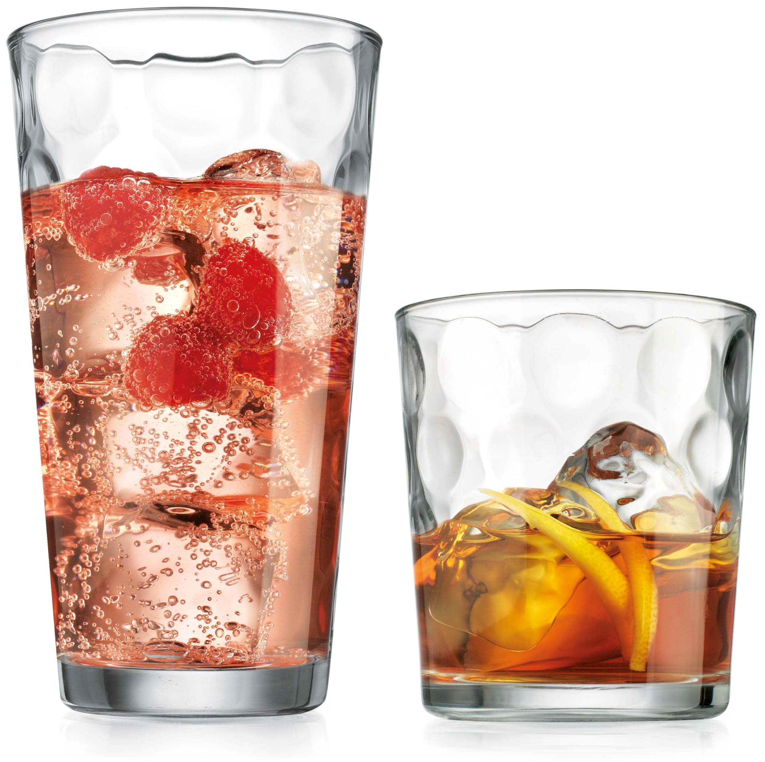 Drinking Glasses Set Of 16 - By Home Essentials & Beyond - 8 Highball Glasses(17 Oz.), 8 Rocks Glass Cups (13 Oz.), Inner Circul