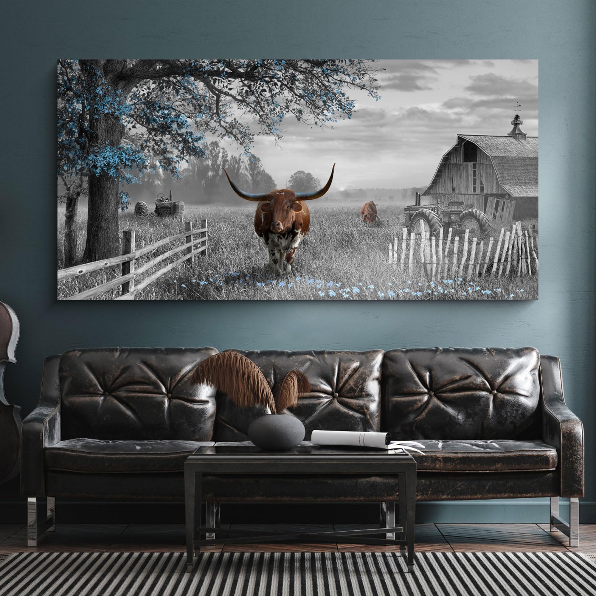 Yiijeah Wall Art Texas Longhorn For Bedroom Pictures Rustic Wall Decorations Country Decor For The Home Western Decor For Living