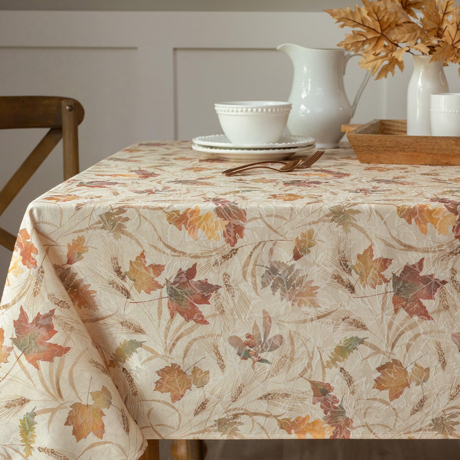 Benson Mills Autumn Jacquard Printed Fabric Tablecloth for Fall, Harvest, and Thanksgiving Table Cloth (Natures Leaves, 60 x 104