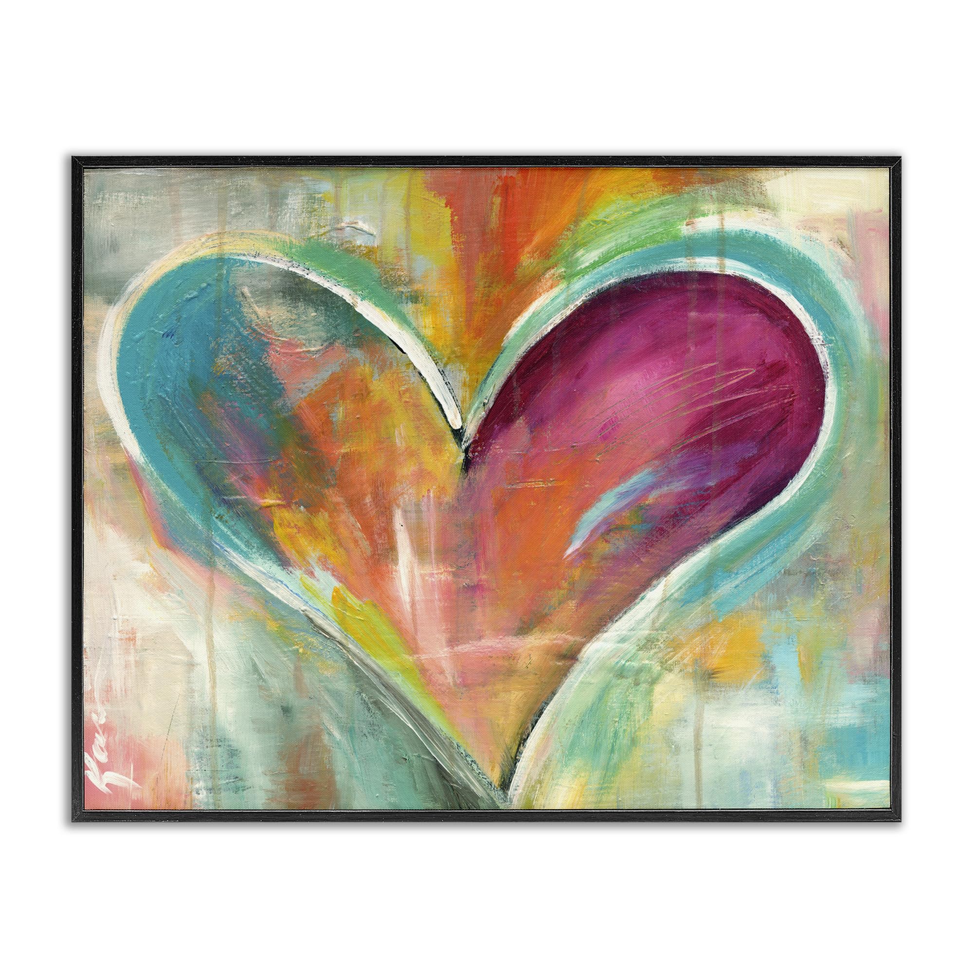 Stupell Industries Abstract Colorful Textural Heart Painting Framed Giclee Art Design By Artist Kami Lerner