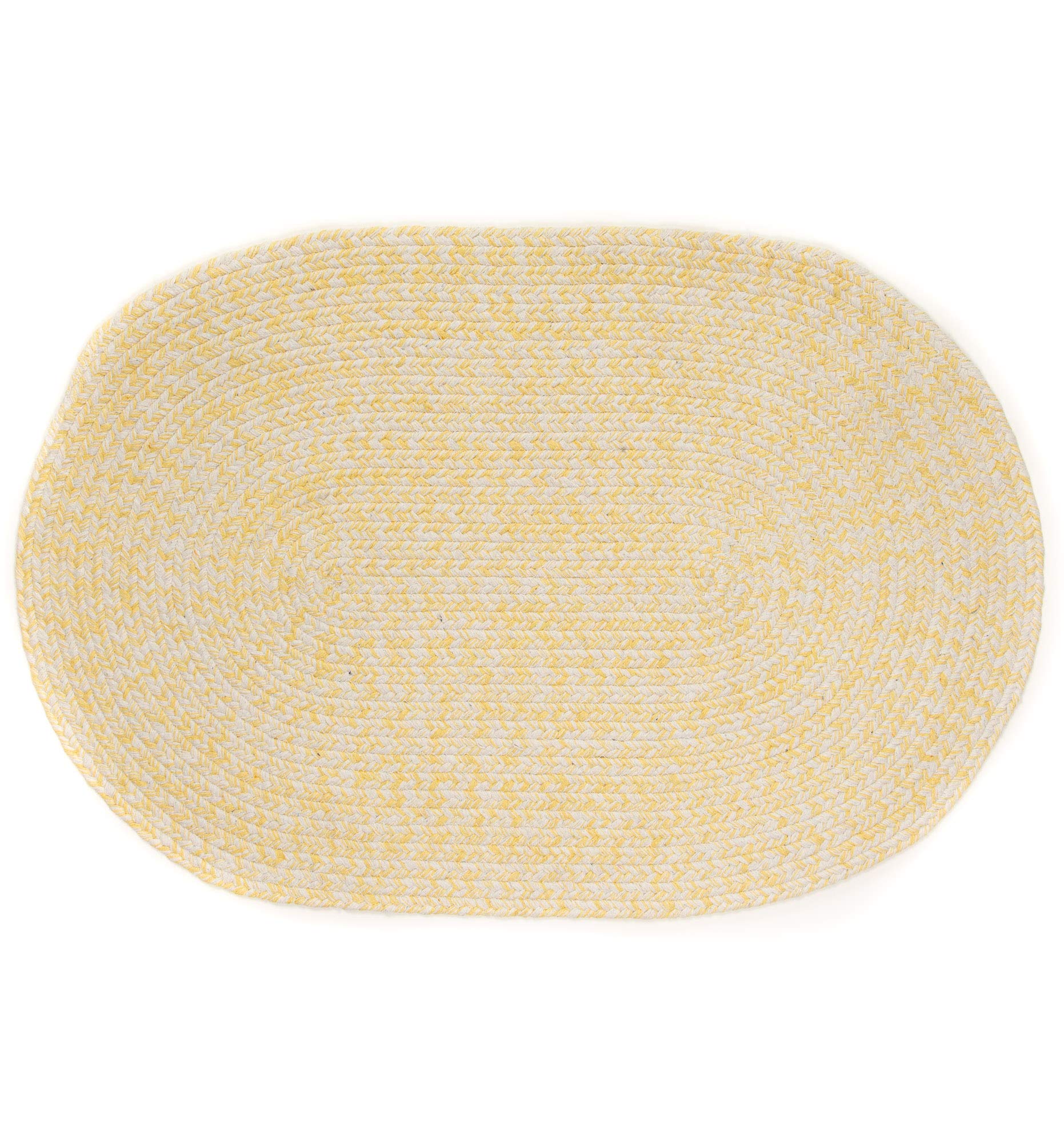 Super Area Rugs Farmhouse Braided Rug Cotton Kitchen Reversible Carpet, Yellow & White,2 X 6 Oval Runner