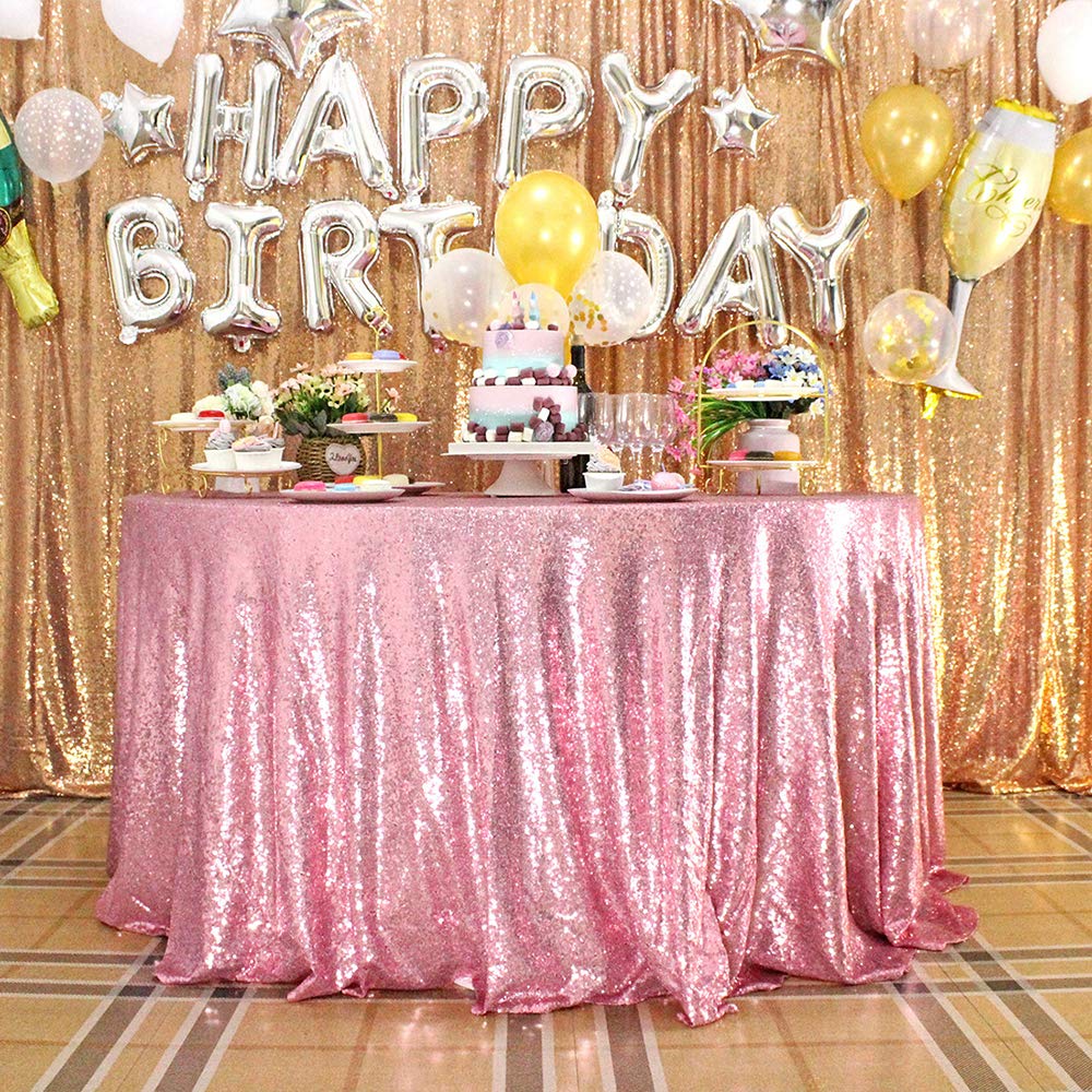 JYFLZQ Rose Pink Sequin Tablecloth 108 Round Sparkly Drape Table Cloths Table Cover Overlay for Wedding Birthday Party Baby Brid