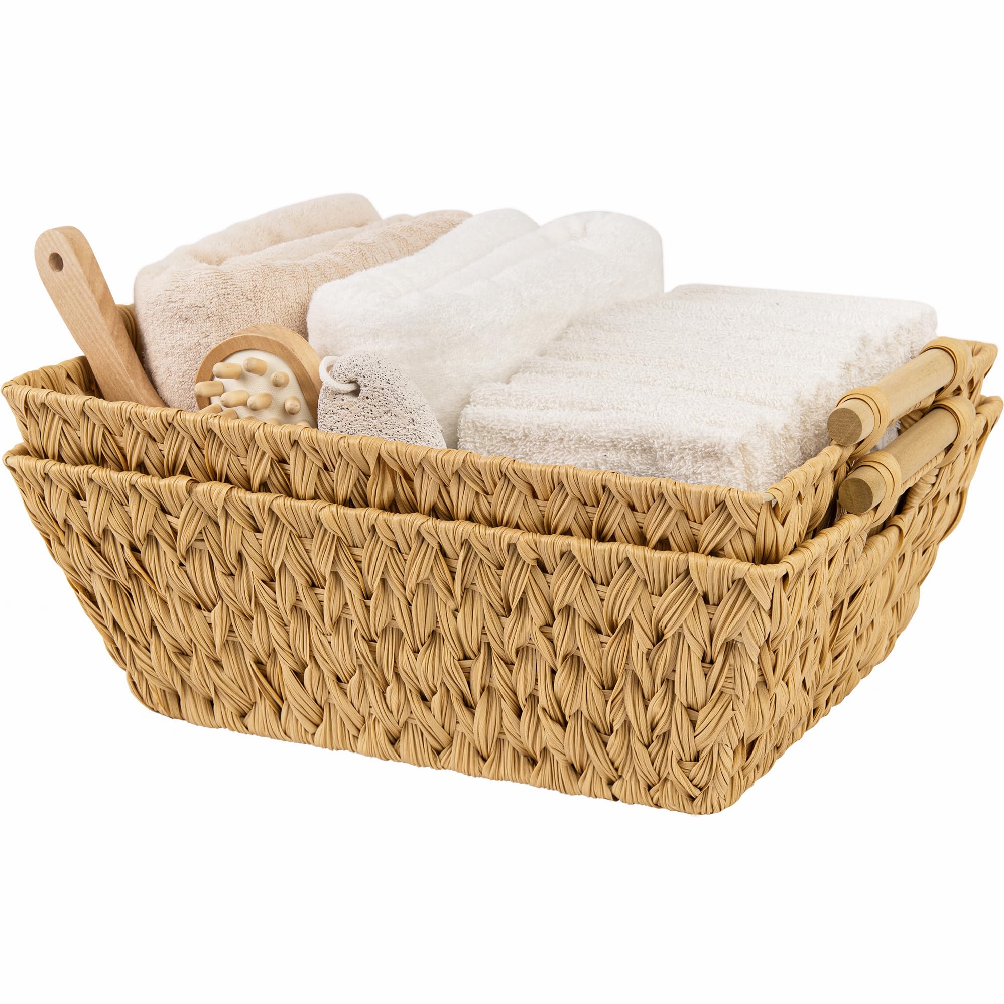 Granny Says Wicker Storage Baskets, Wicker Baskets For Organizing, Large Basket With Handles, Waterproof Woven Basket, Storage B