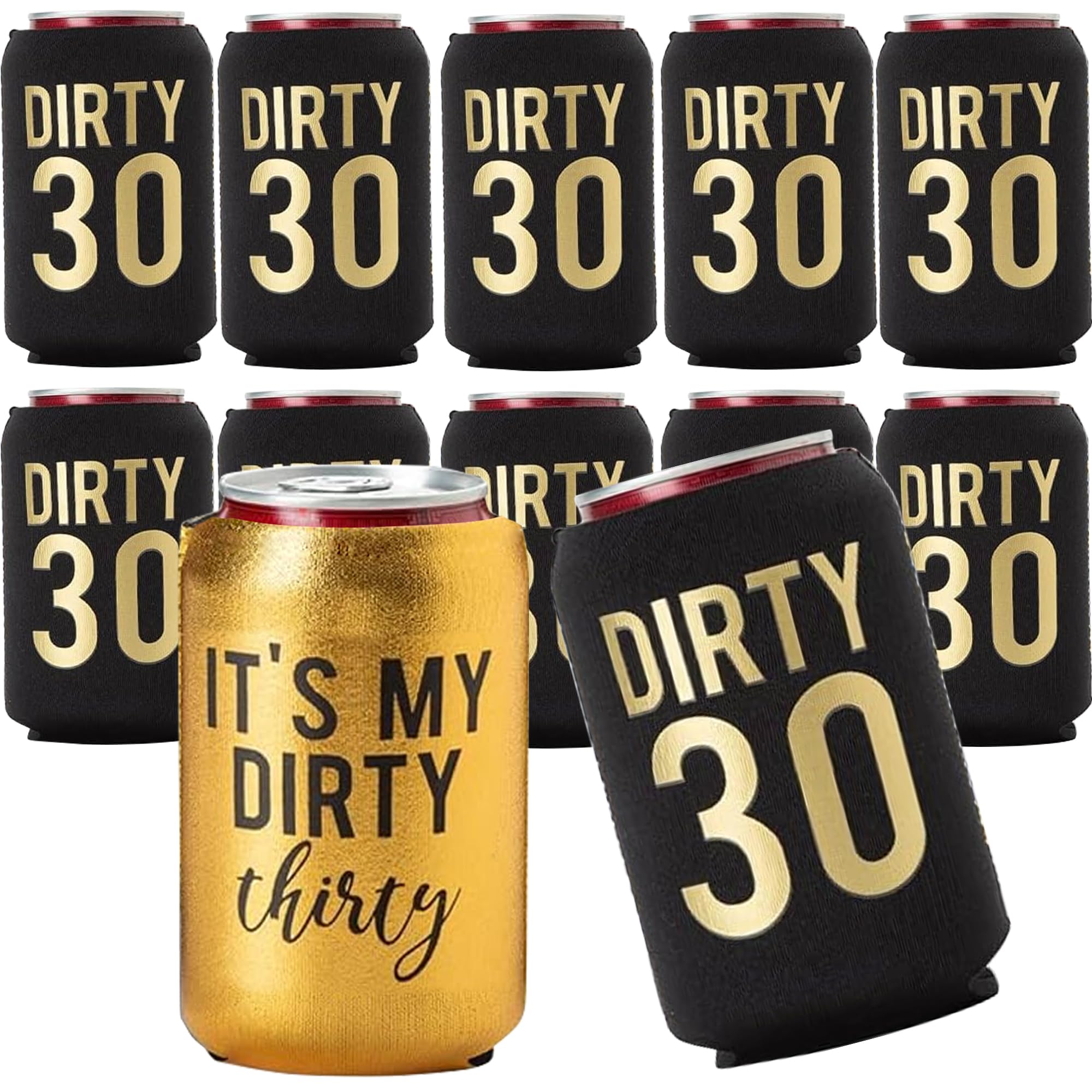 Dirty 30 Birthday Decorations For Her Or Him, 11 Dirty 30 Can Coolers And 1 Metallic Gold ''It'S My Dirty 30'' Cooler - Great Di