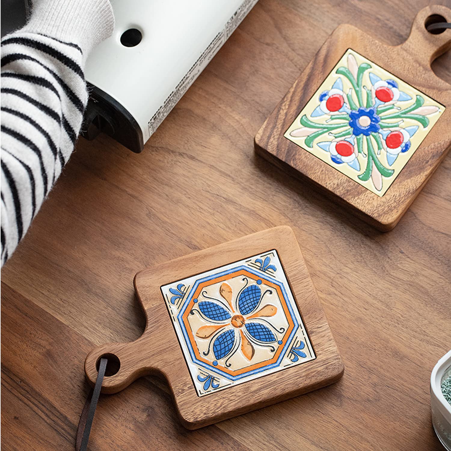 Natural Wood Tiles Pot Mat,Anti-Scalding Plate Mat Drink Coasters For Hot Tea Pots And Pans Pad Holders,Kitchen Counter Accessor