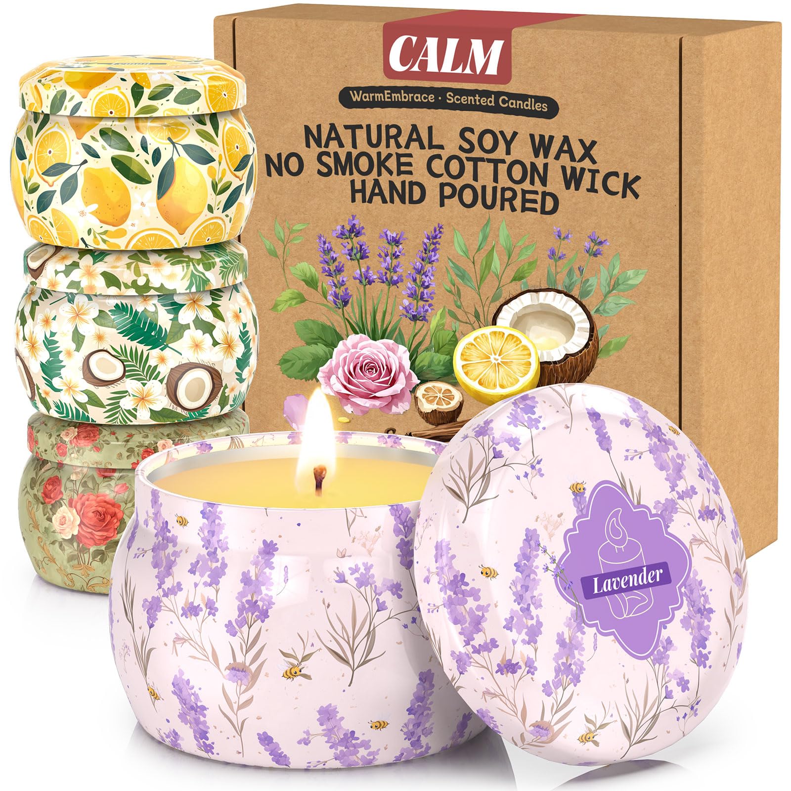 WarmEmbrace Scented Candles for Women, 4 Pack Soy Candle Set, 4.4OZ Candles for Home Scented, Candle Gift Set for Women, Lavende